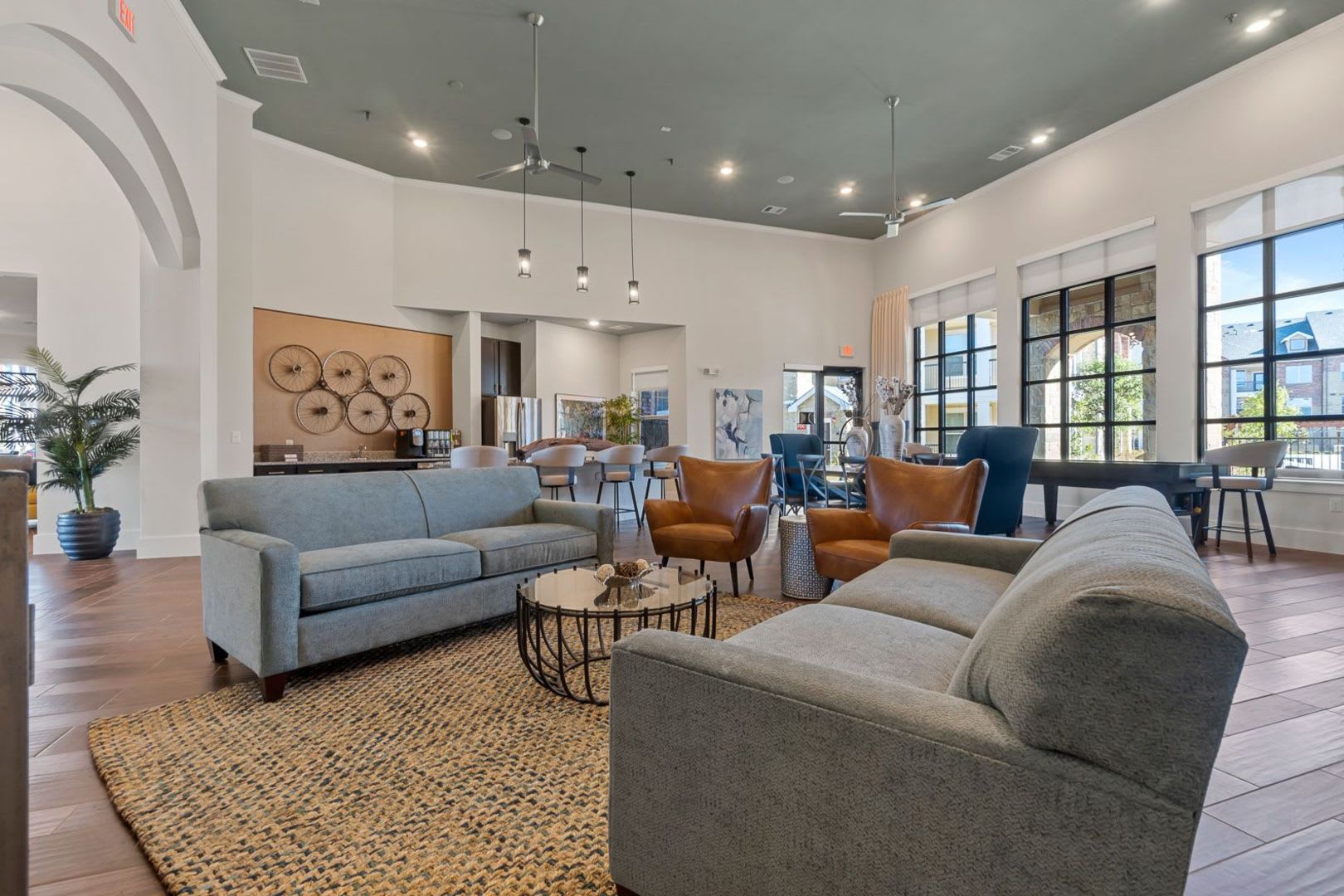 Welcoming modern resident lounge at Auberge of Burleson in Burleson, Texas