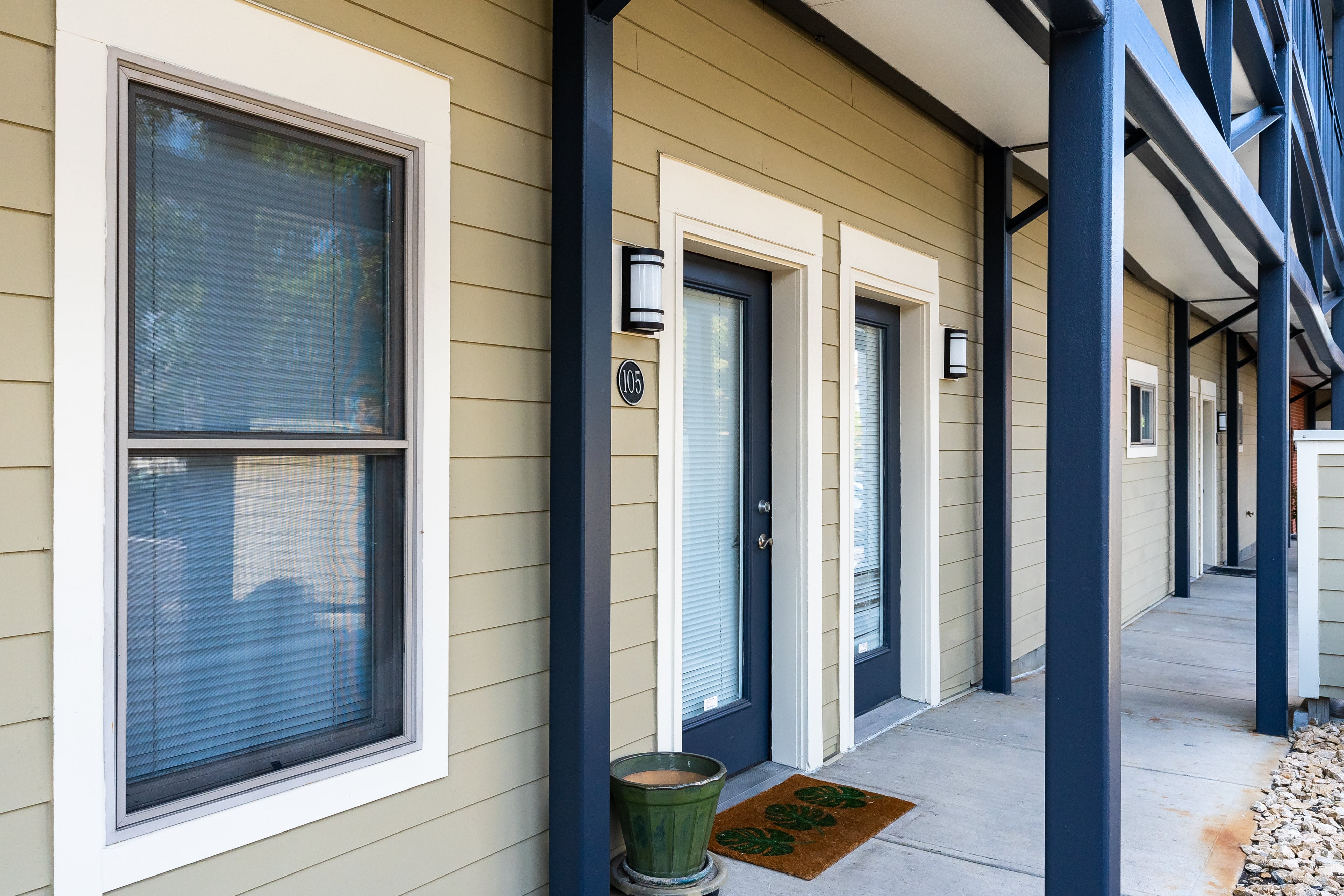 Apartment front doors at Seminary Square Lofts in Covington, Kentucky