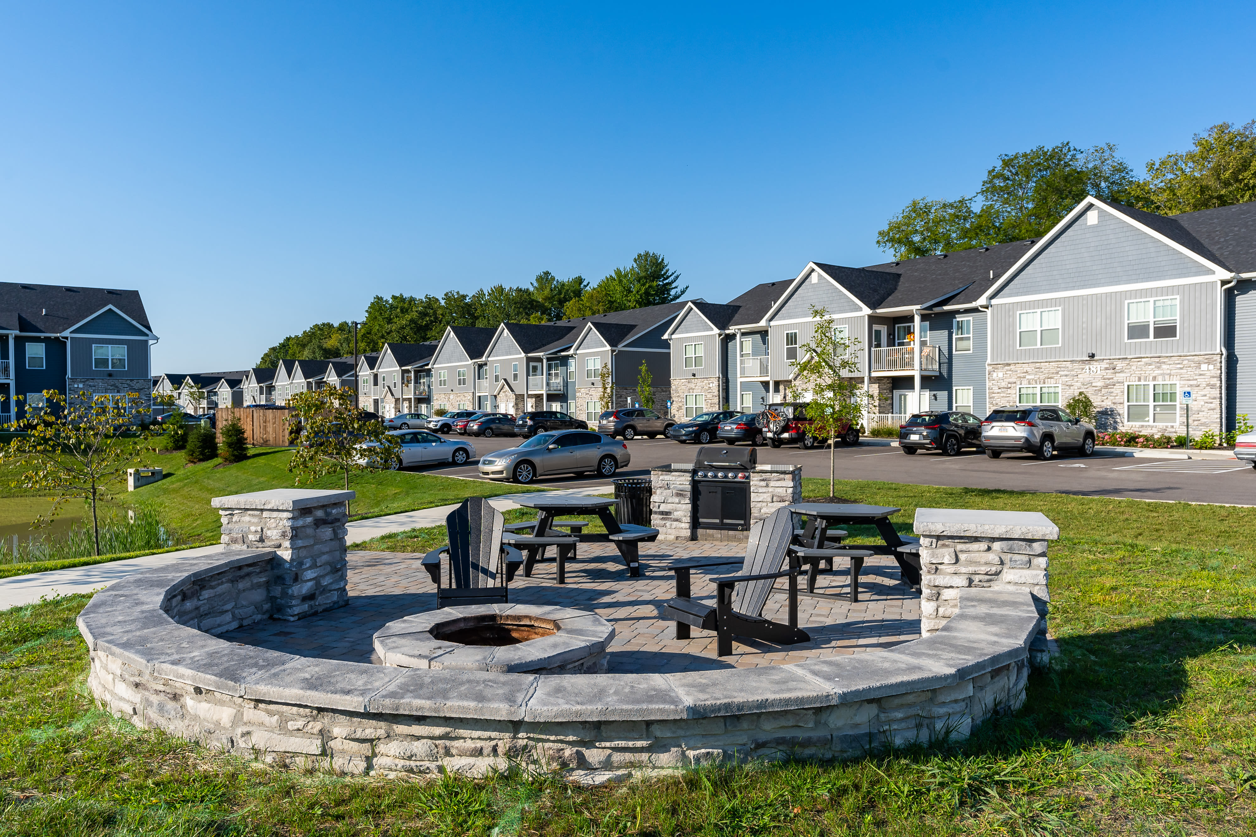Outdoor fire pit area at Alexander Pointe Apartments in Maineville, Ohio