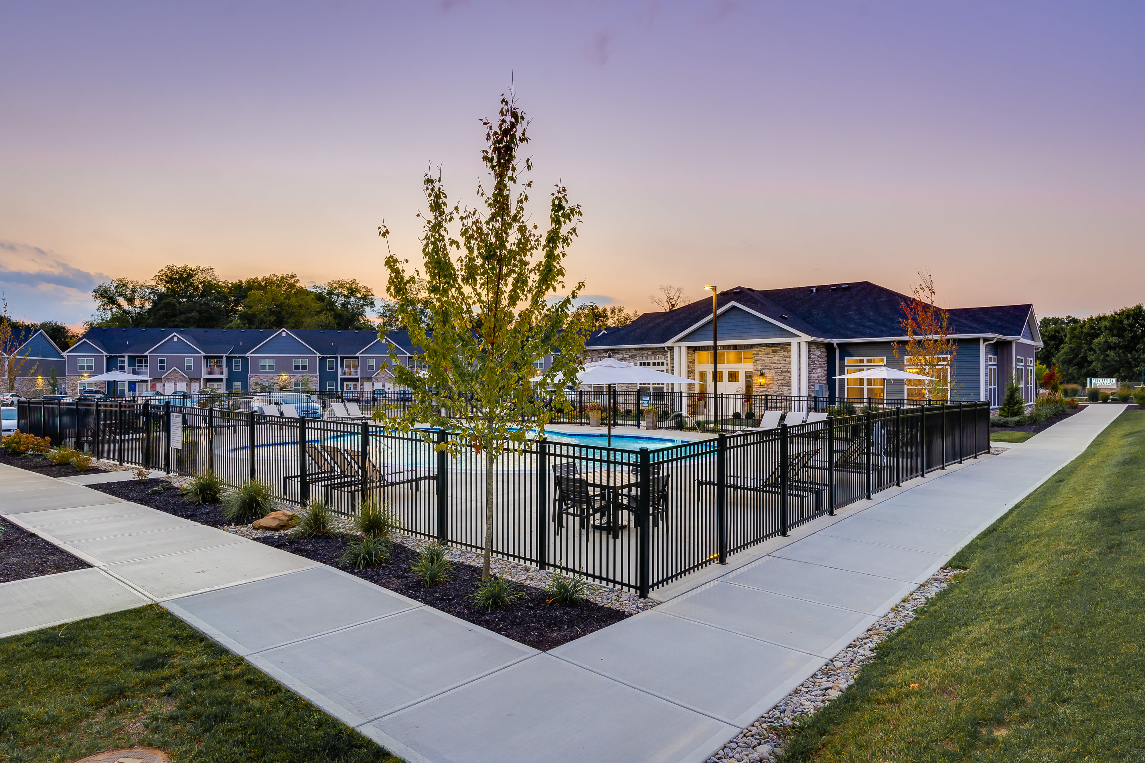Swimming pool area at Alexander Pointe Apartments in Maineville, Ohio