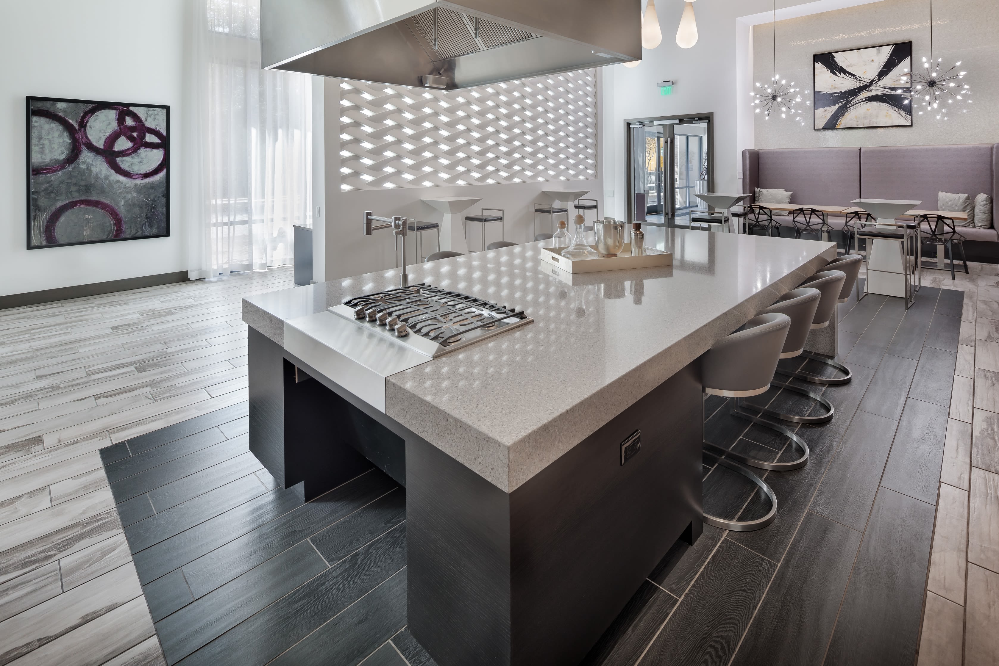 Community kitchen for residents at Central Station on Orange in Orlando, Florida