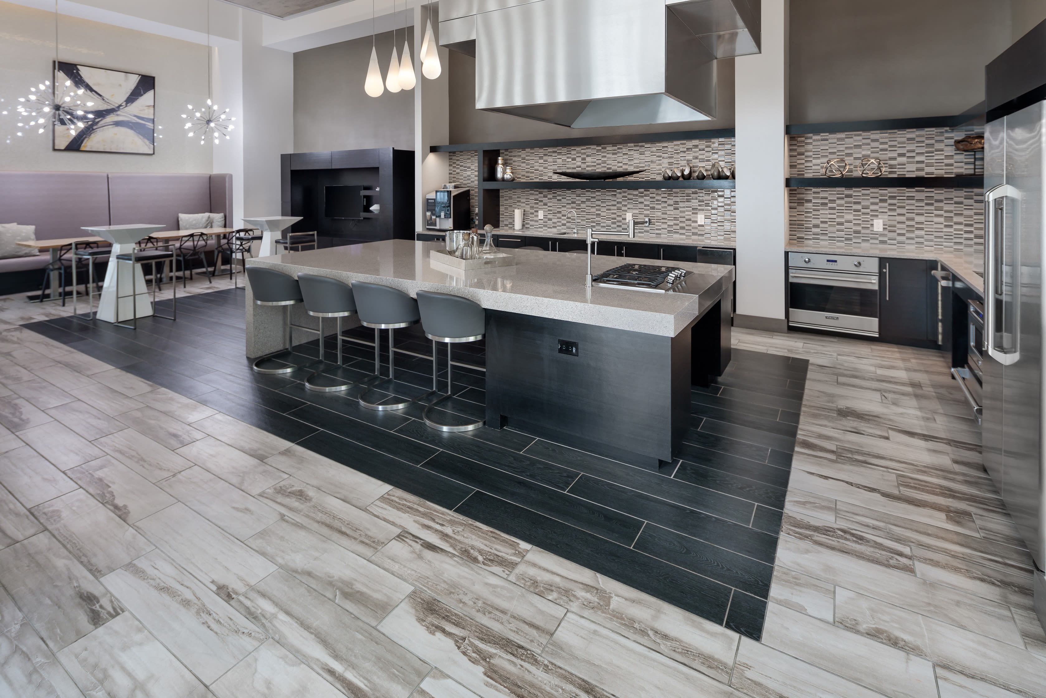 Clubhouse kitchen for residents at Central Station on Orange in Orlando, Florida