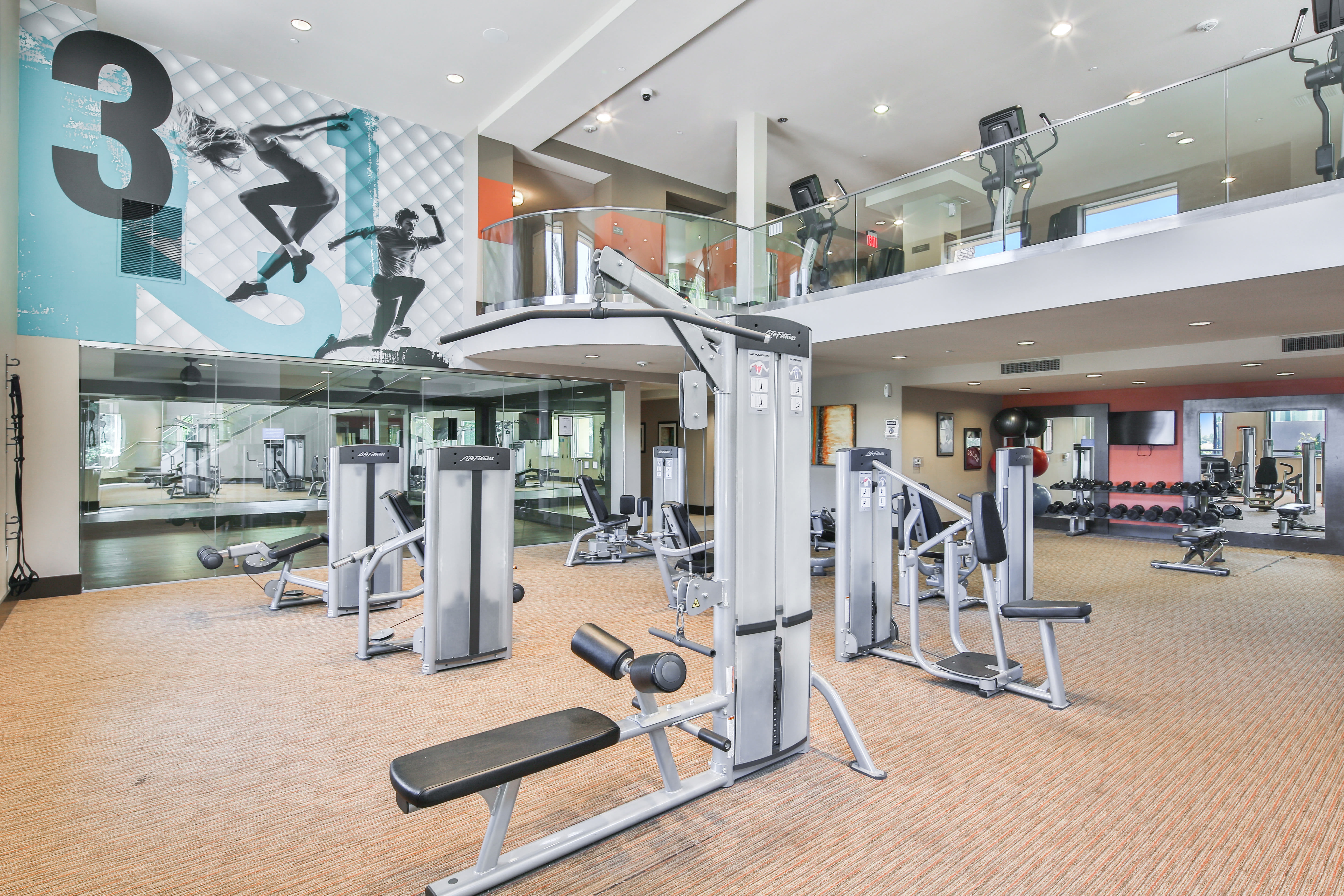 Fitness center at The Boulevard Apartment Homes in Woodland Hills, California