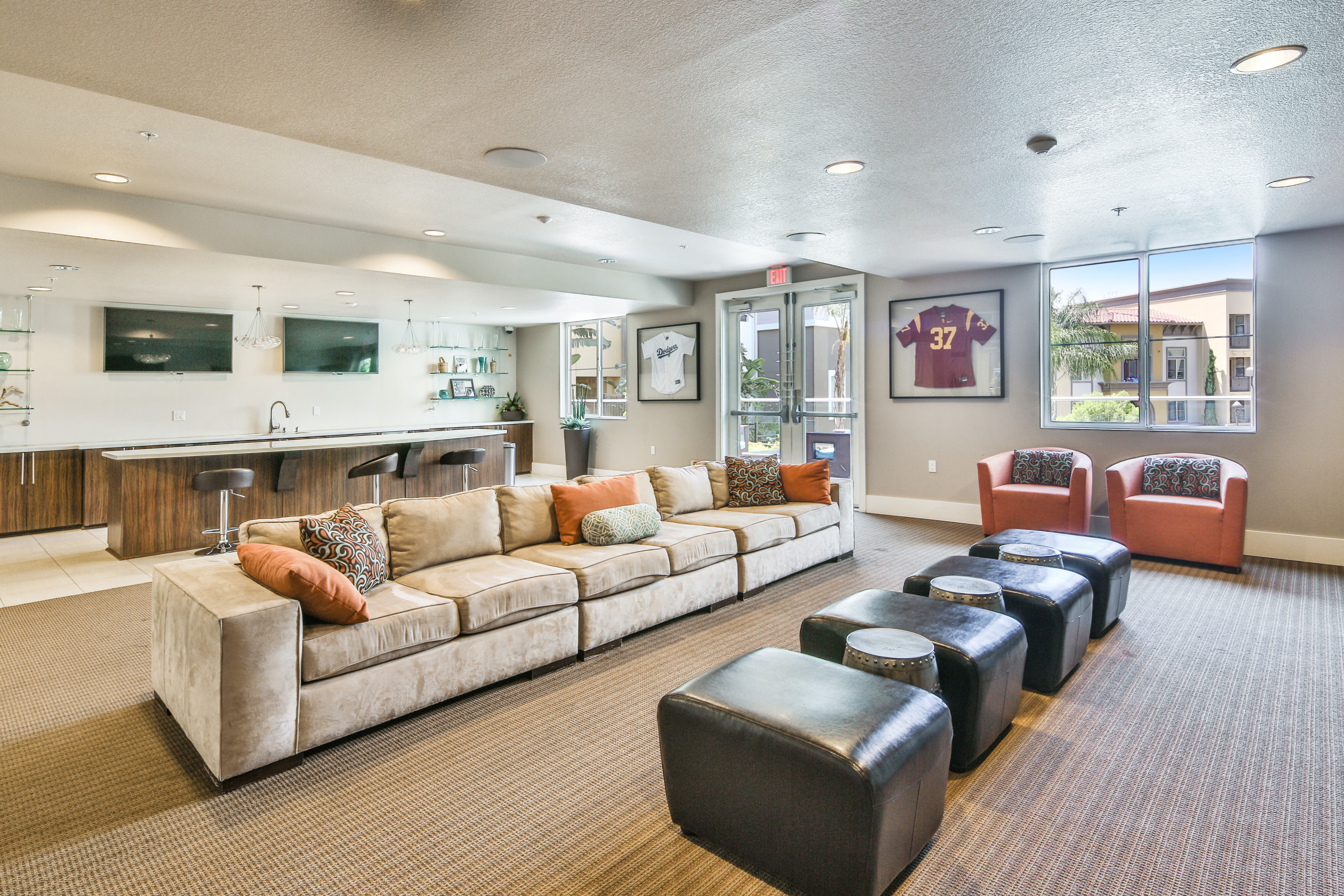 Clubhouse area at The Boulevard Apartment Homes in Woodland Hills, California