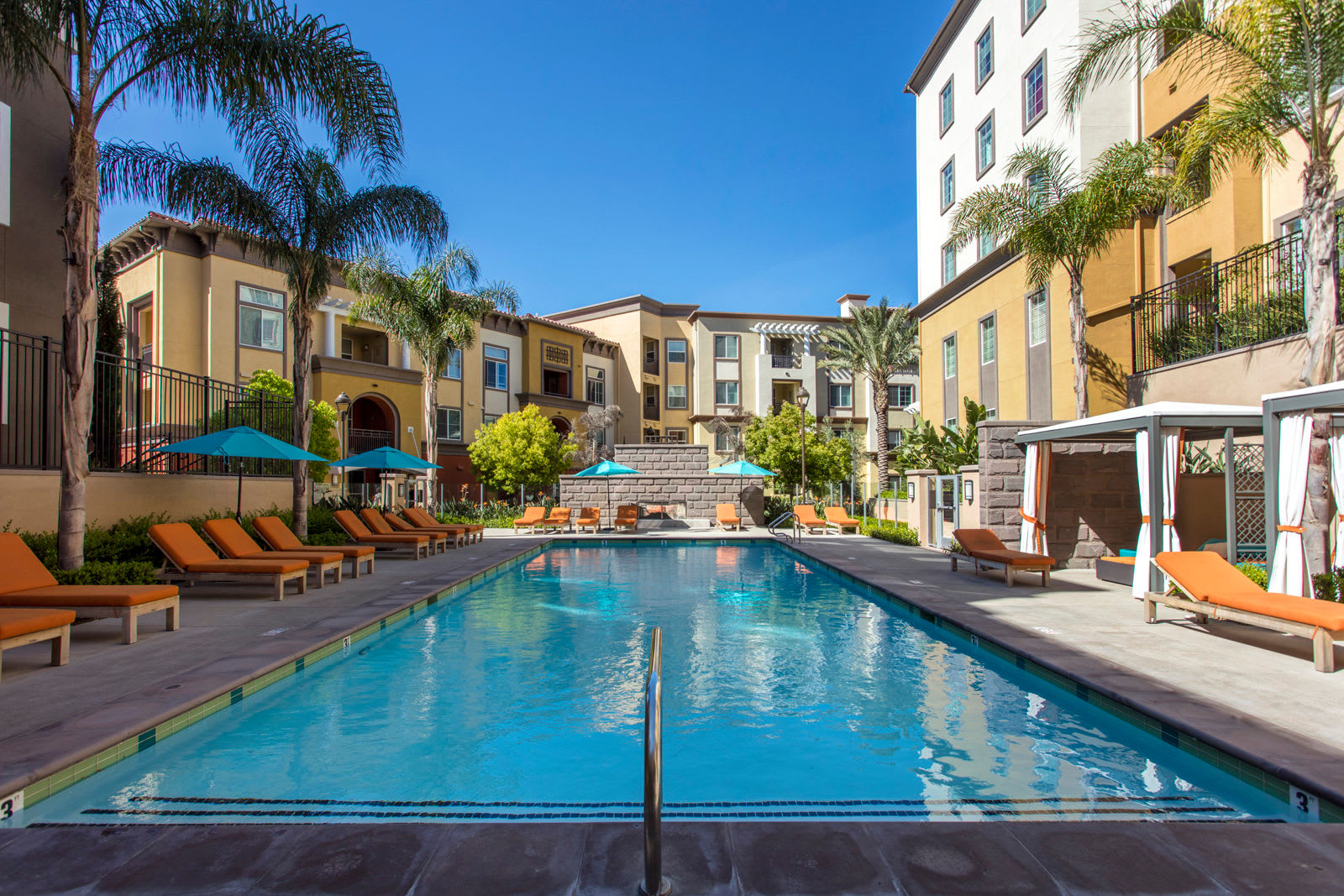 Sparkling pool at The Boulevard Apartment Homes in Woodland Hills, California