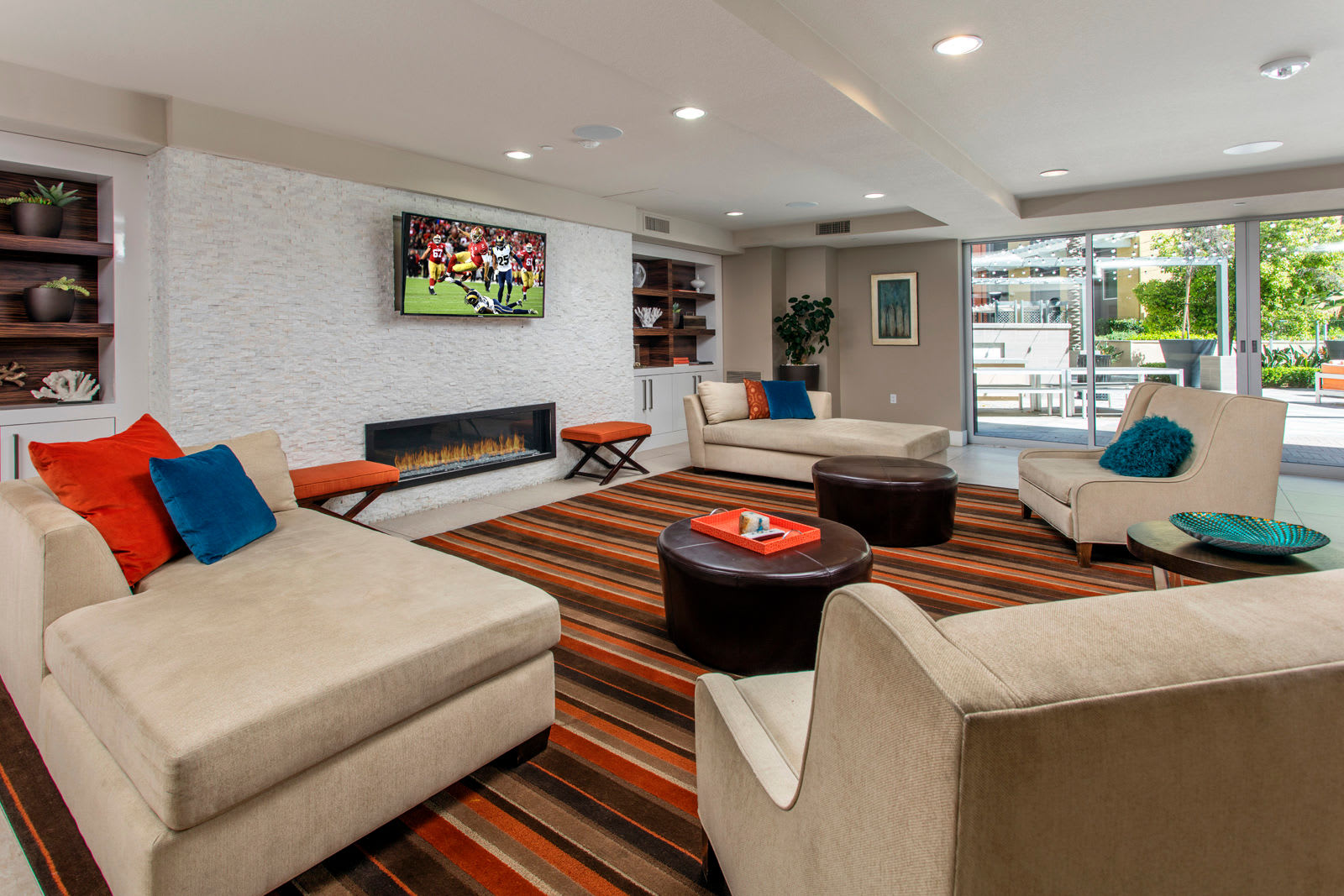 Modern clubhouse at The Boulevard Apartment Homes in Woodland Hills, California