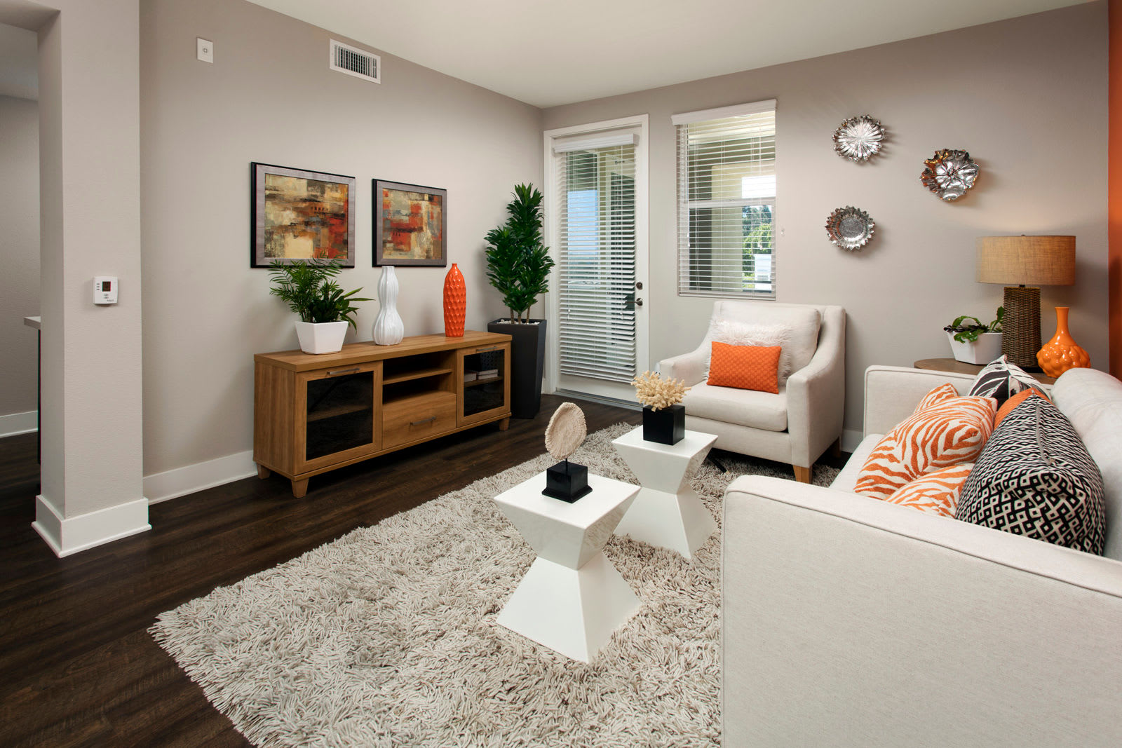 Living room at The Boulevard Apartment Homes in Woodland Hills, California