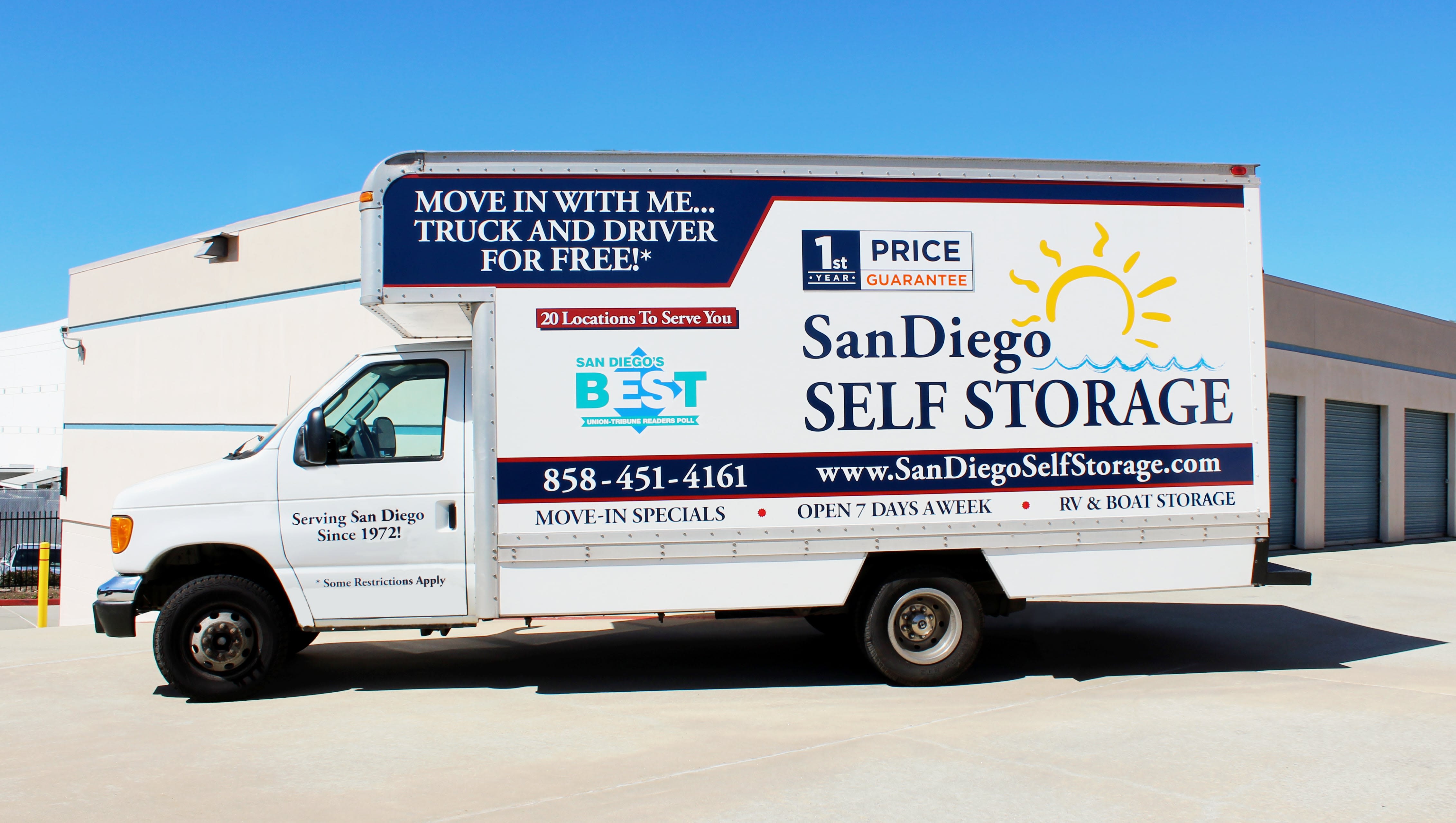 Moving truck at Golden Triangle Self Storage in San Diego, CA