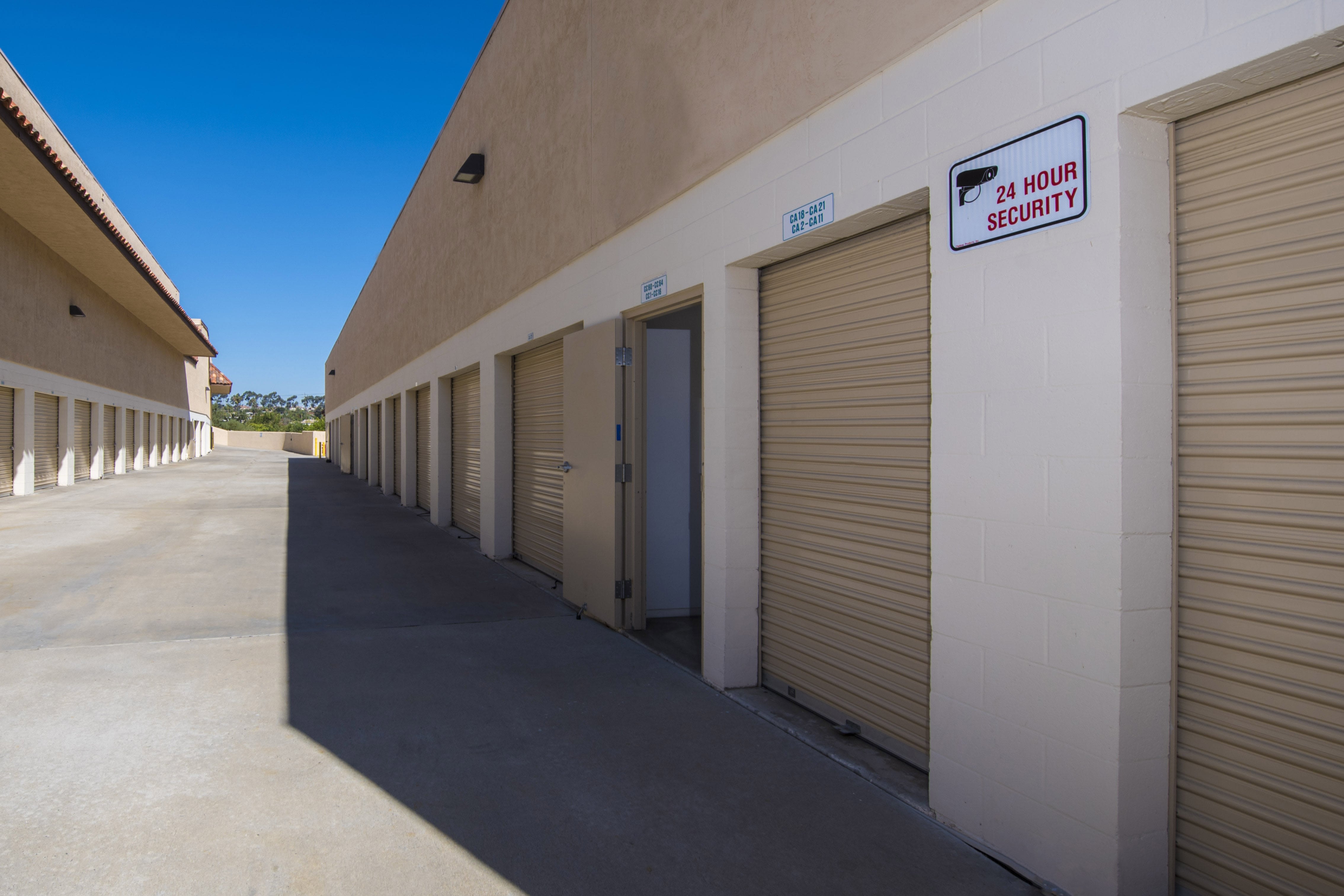 Row of outdoor storage units at North County Self Storage in Escondido, CA