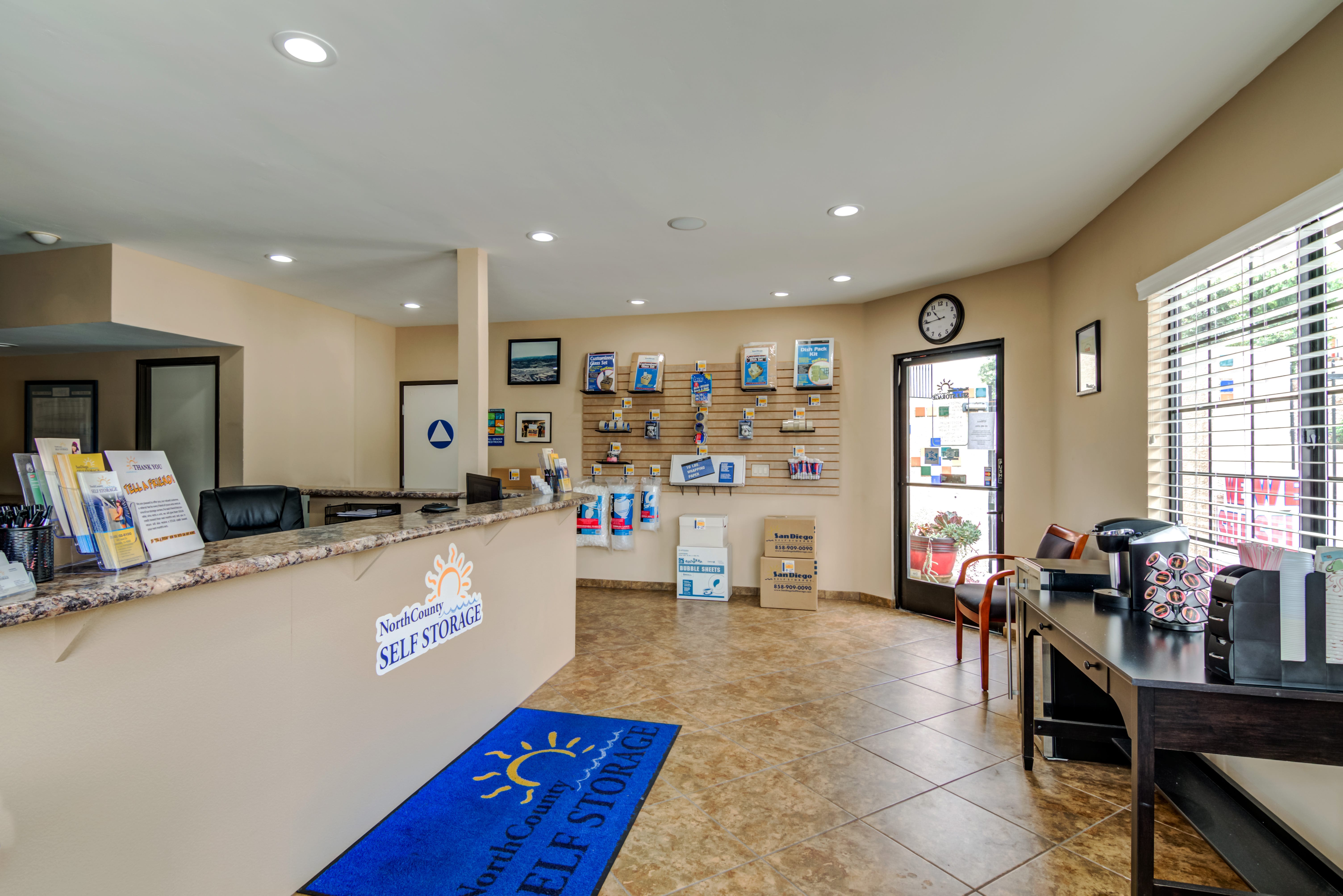 The inside of the front office at North County Self Storage in Escondido, CA
