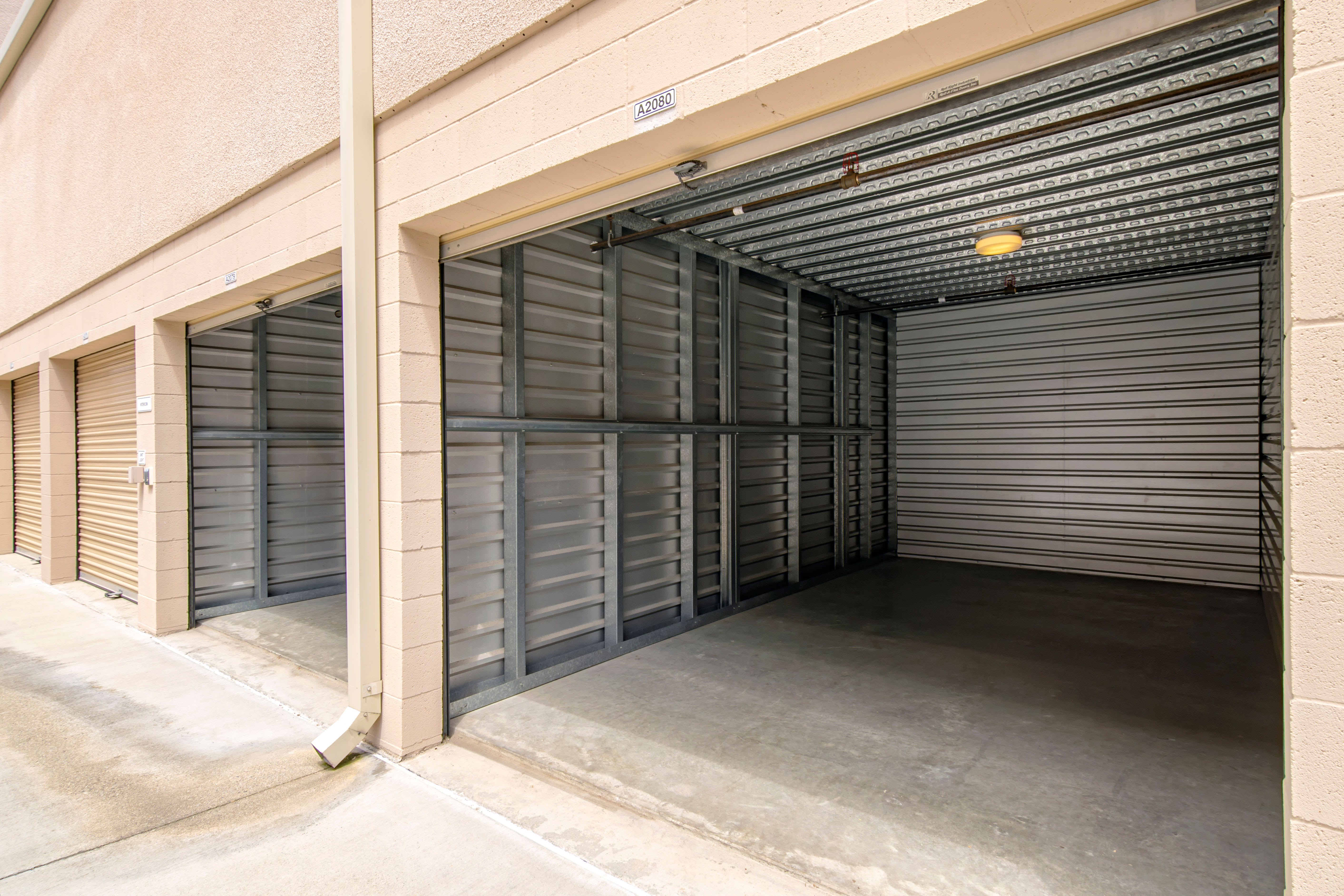 An open storage unit at Olivenhain Self Storage in Encinitas, CA