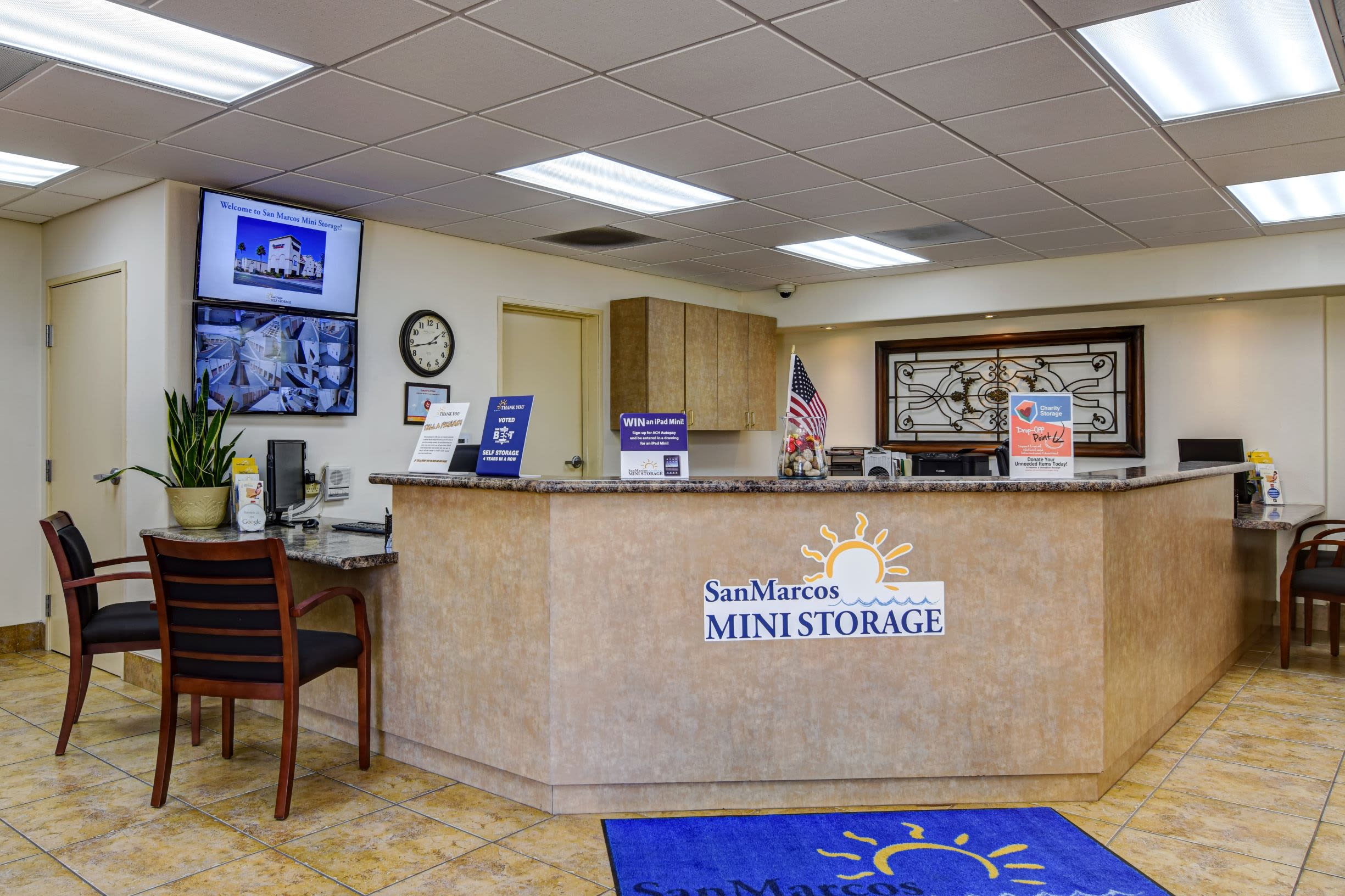 The front desk at San Marcos Mini Storage in San Marcos, CA
