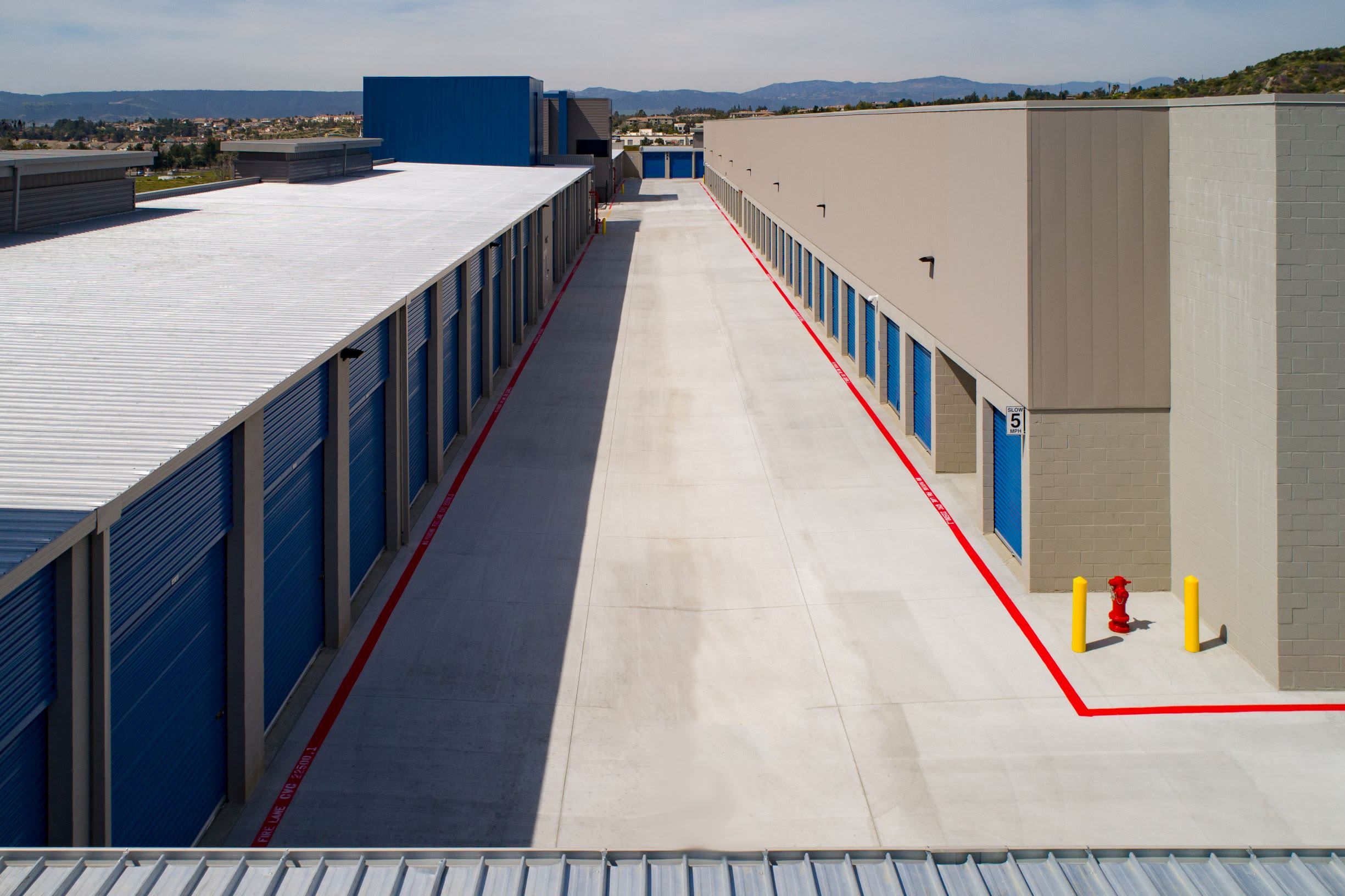 Wide aisles at Silverhawk Self Storage in Murrieta, CA