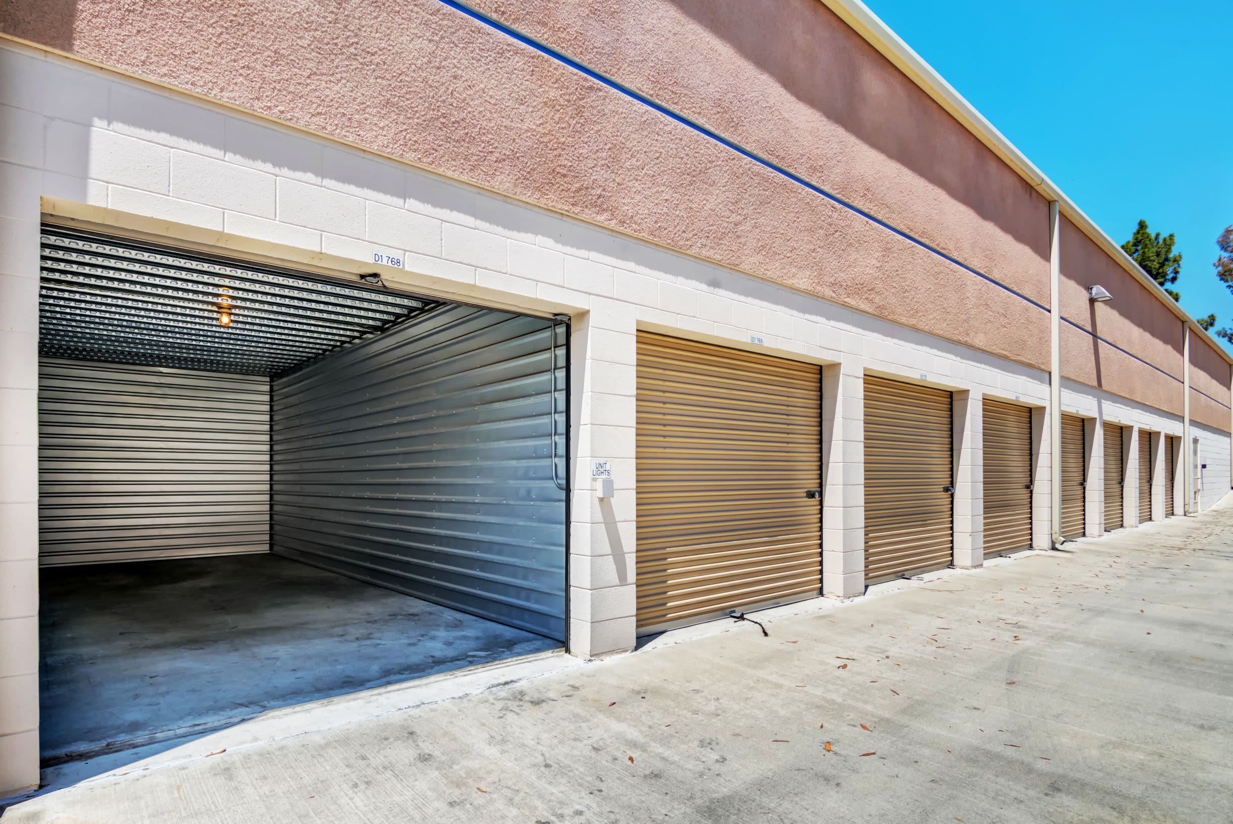 A row of exterior units at Smart Self Storage of Eastlake in Chula Vista, CA