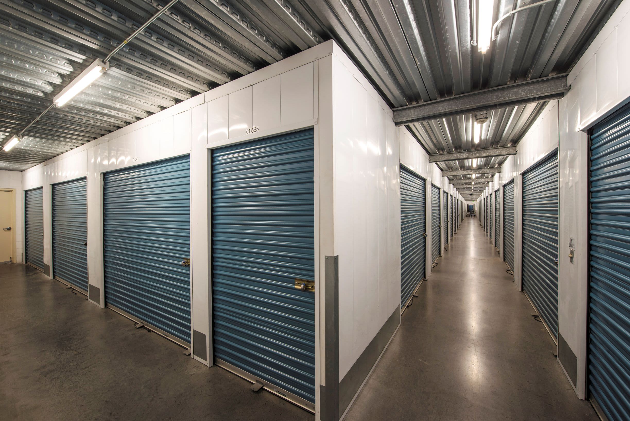 A hallway with storage units at Smart Self Storage of Eastlake in Chula Vista, CA
