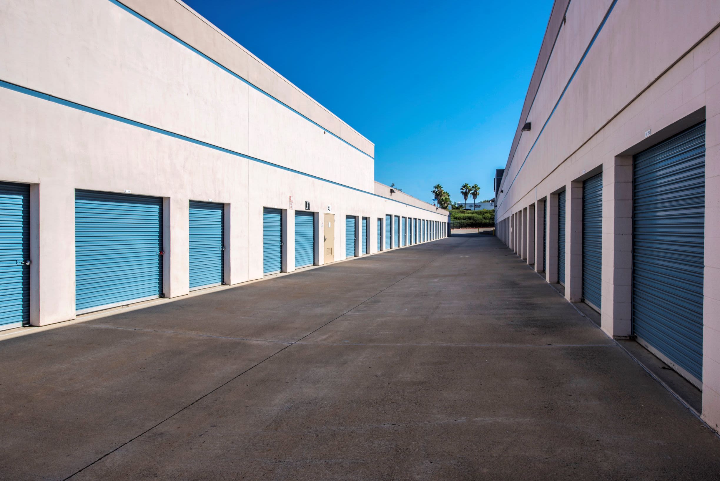 Wide aisles at Sorrento Mesa Self Storage in San Diego, CA