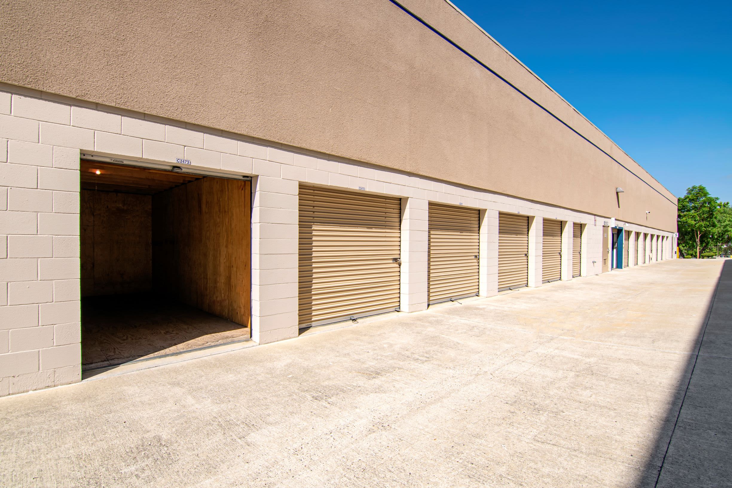 Drive-up storage units at Sorrento Valley Self Storage in San Diego, California