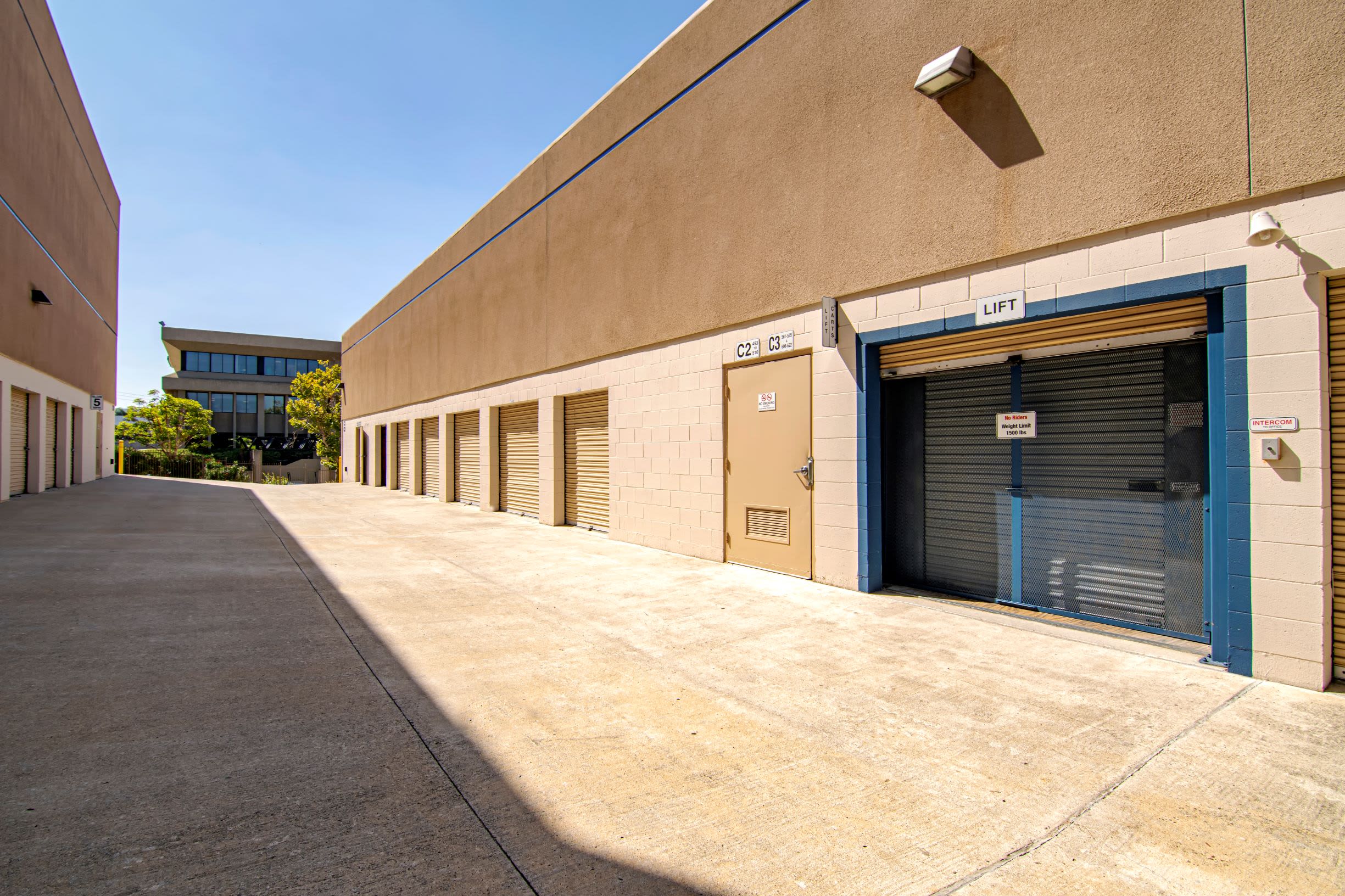 Exterior storage units at Sorrento Valley Self Storage in San Diego, California