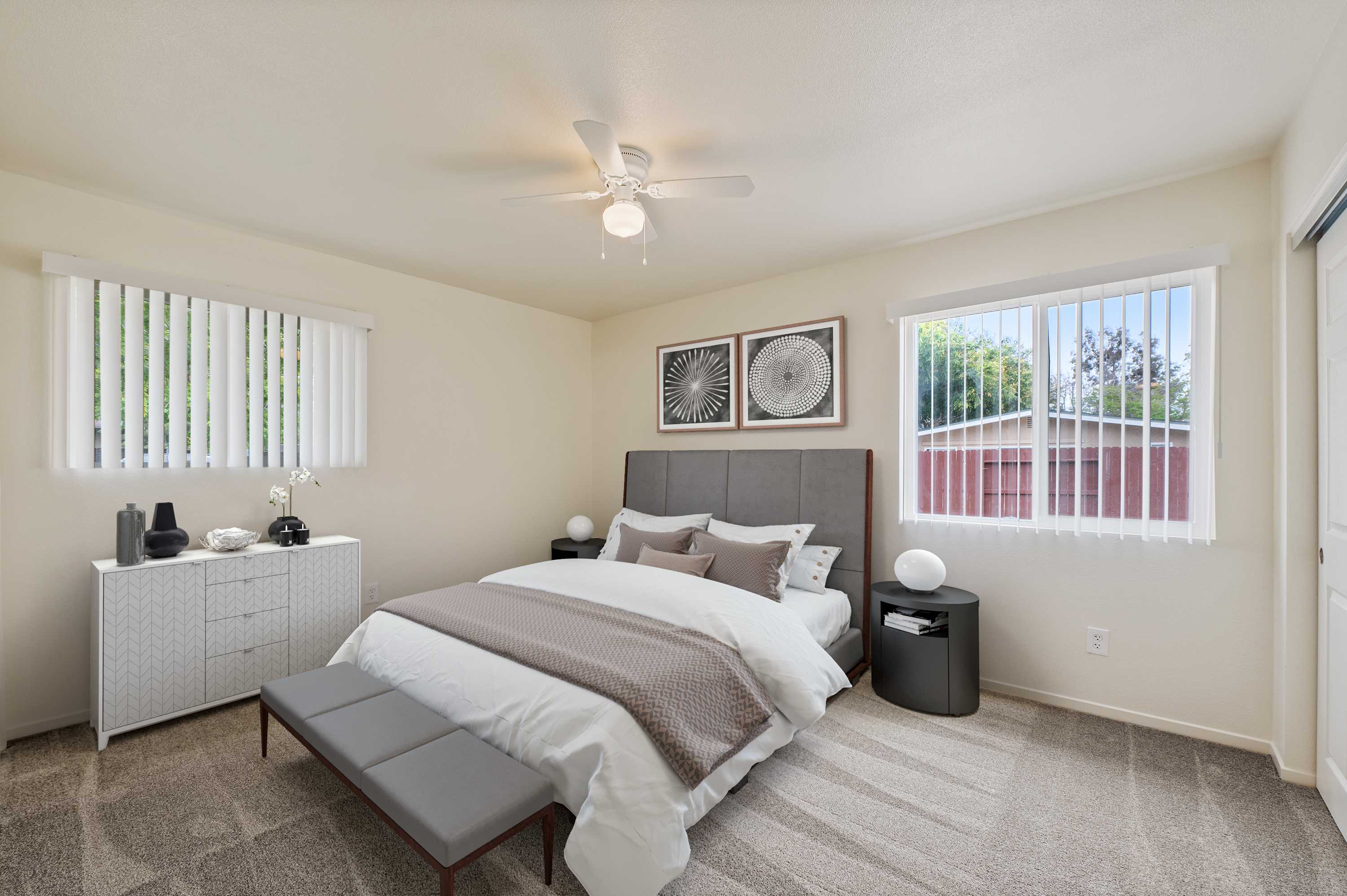 A bright bedroom at Coral Sea Cove in Port Hueneme, California