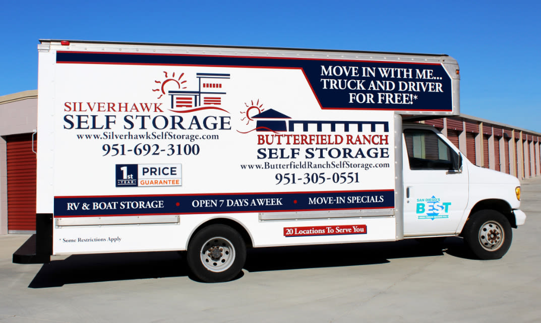 A moving truck at Butterfield Ranch Self Storage in Temecula, CA