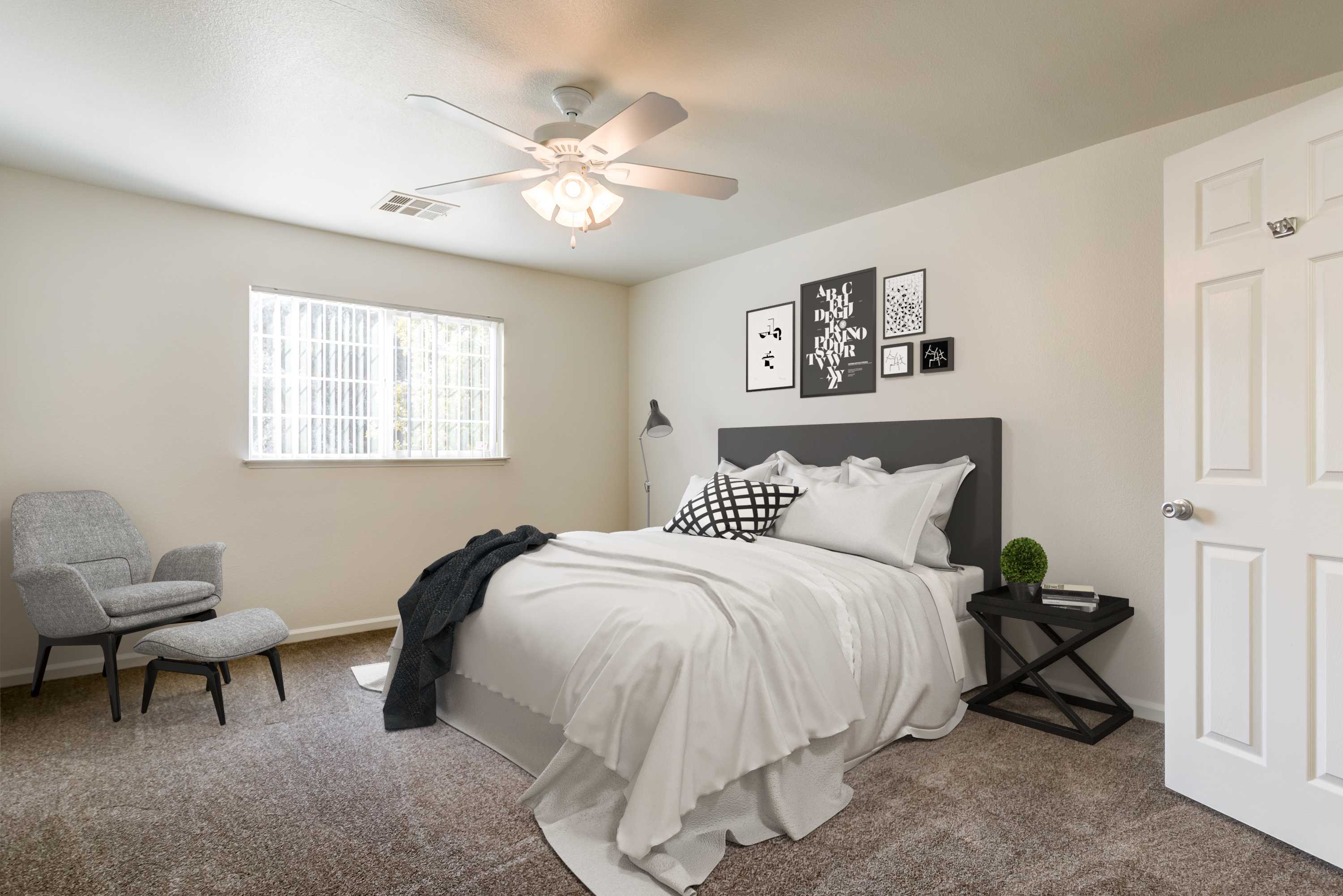 A furnished bedroom at Stone Park in Lemoore, California