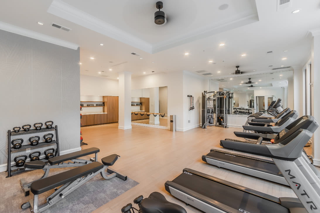 The gym at Rienzi at Turtle Creek Apartments in Dallas, Texas