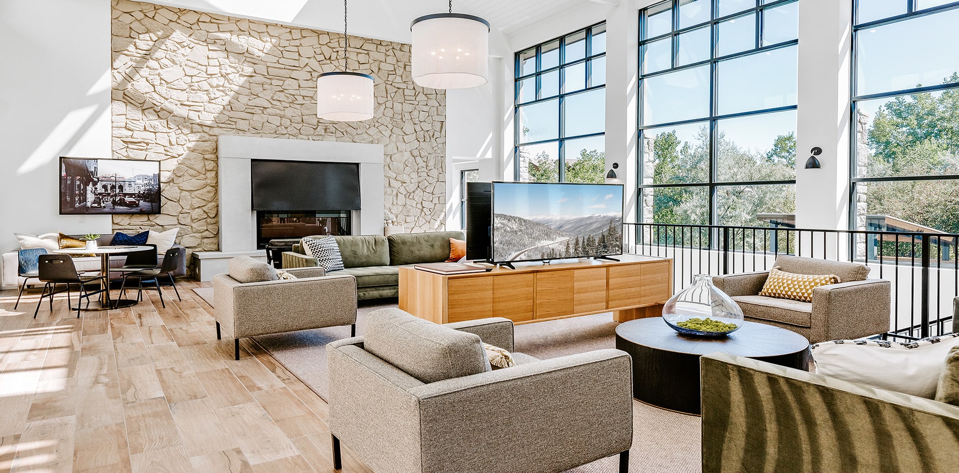 Interior view of the resident clubhouse Isabella Apartment Homes in Greenwood Village, Colorado