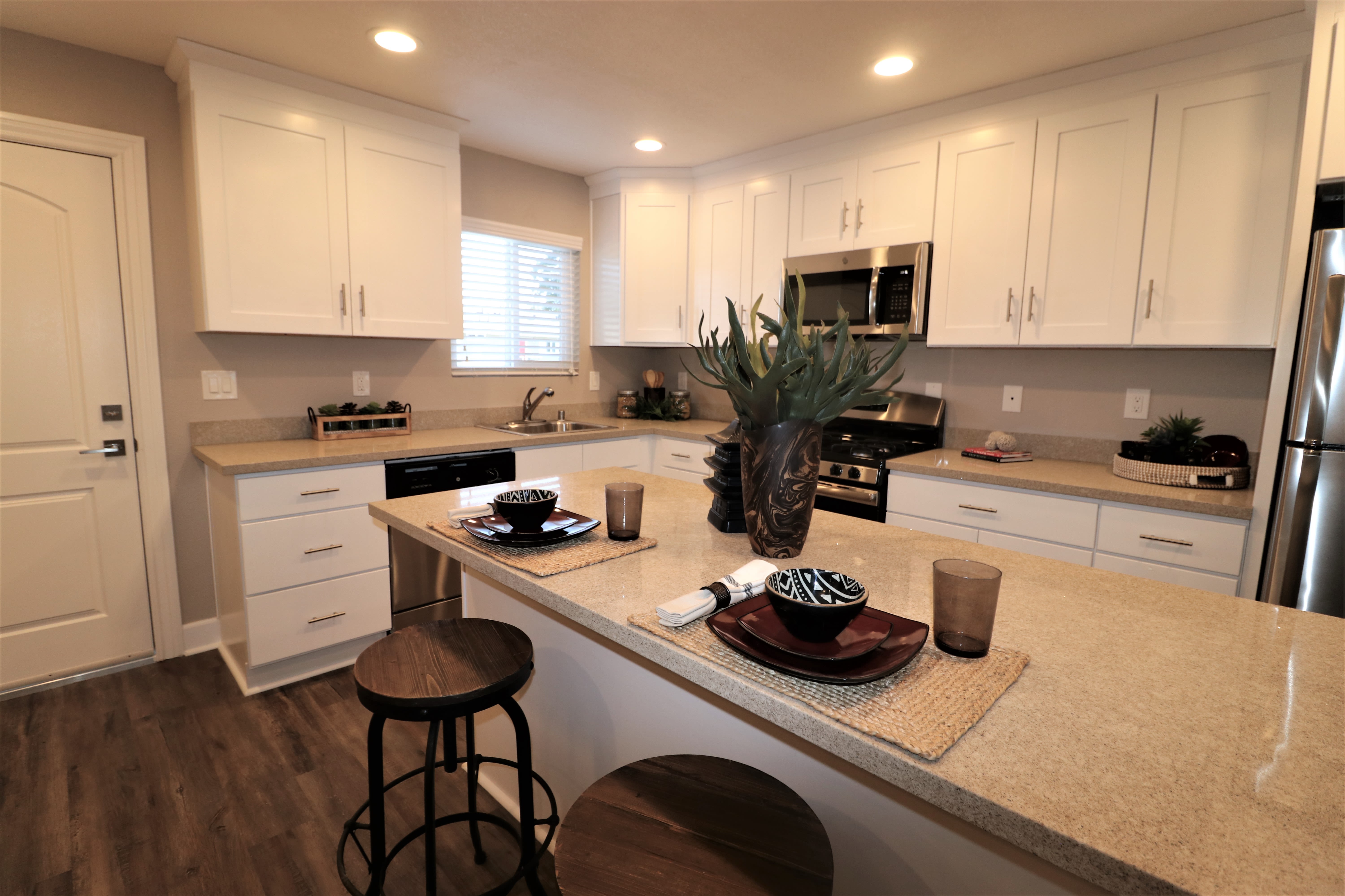 Beautiful, gourmet kitchen in a model home at Pinebrook Apartment Homes in Fremont, California