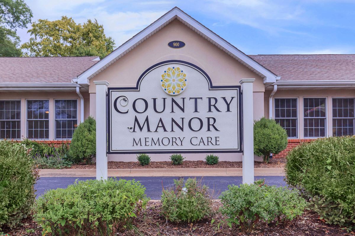 Signage in front of Country Manor Memory Care in Davenport, Iowa. 