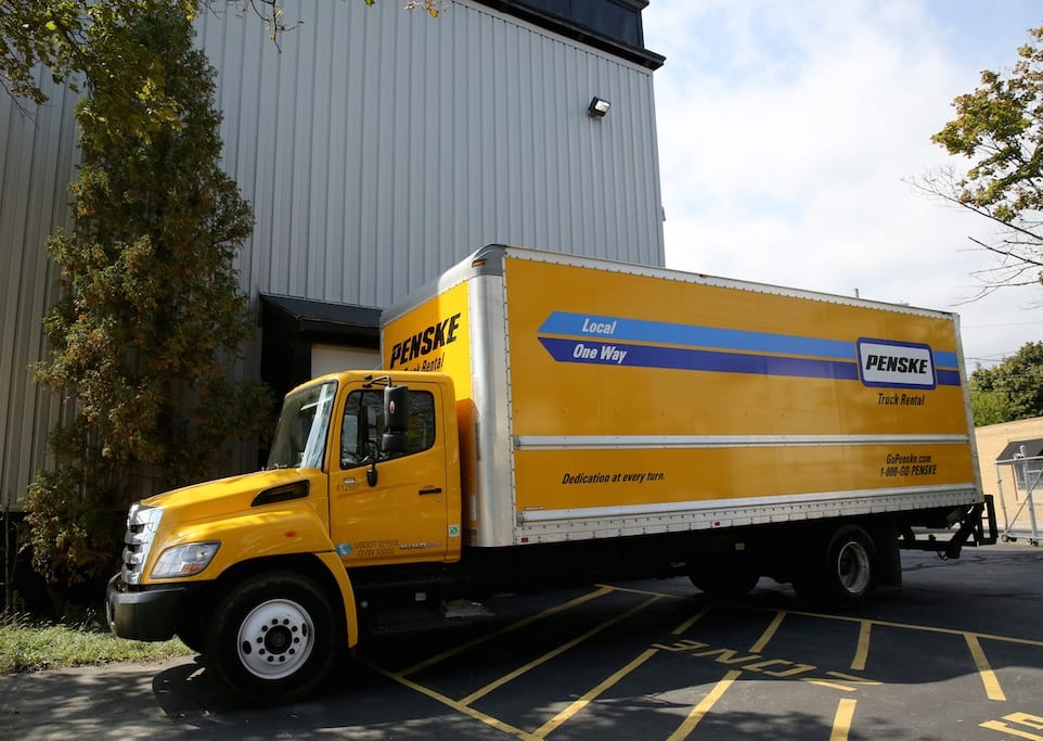 A penske rental truck parked at Advantage Self Storage in Louisville, Colorado
