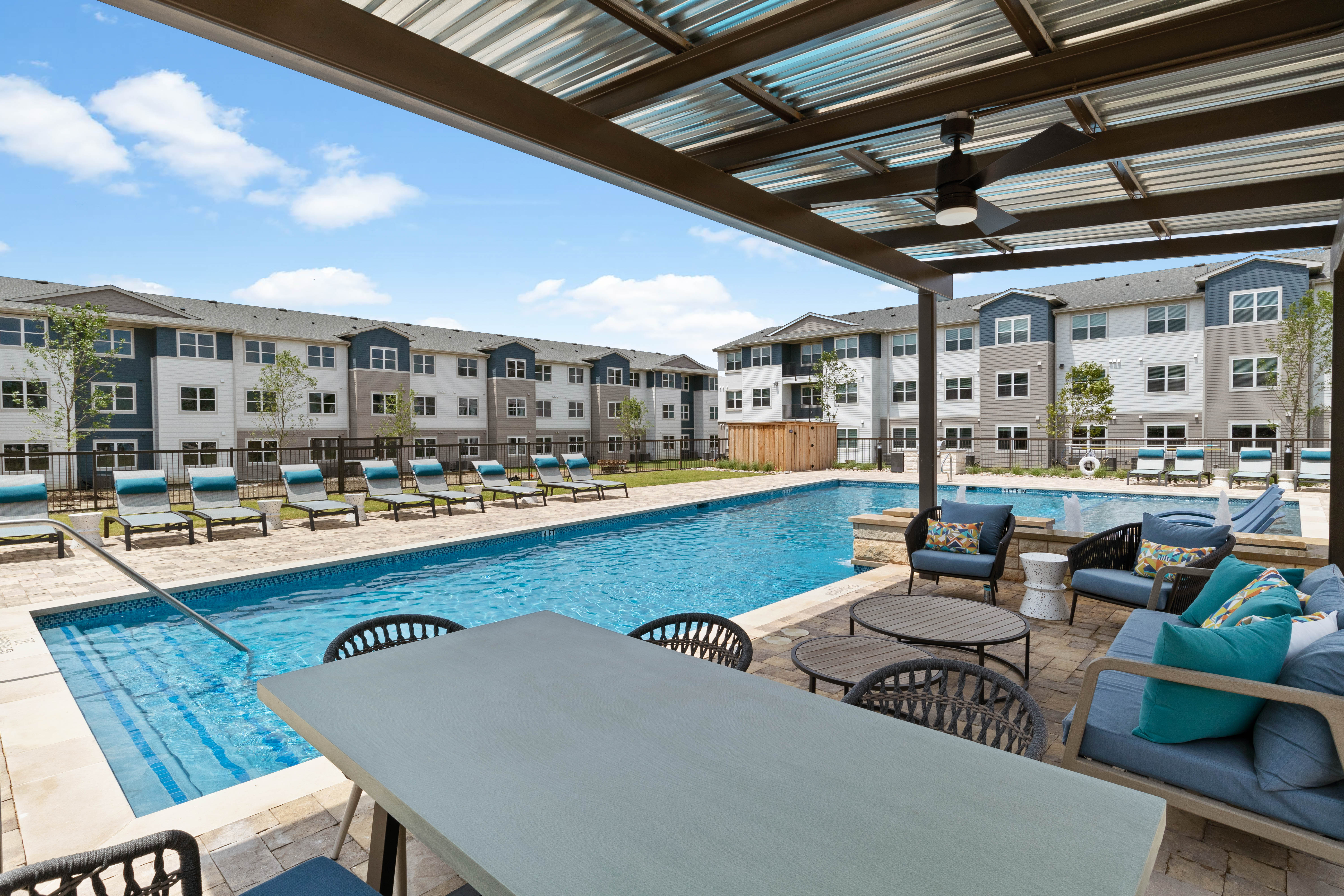 Poolside patio at Linden Ranch in Sachse, Texas