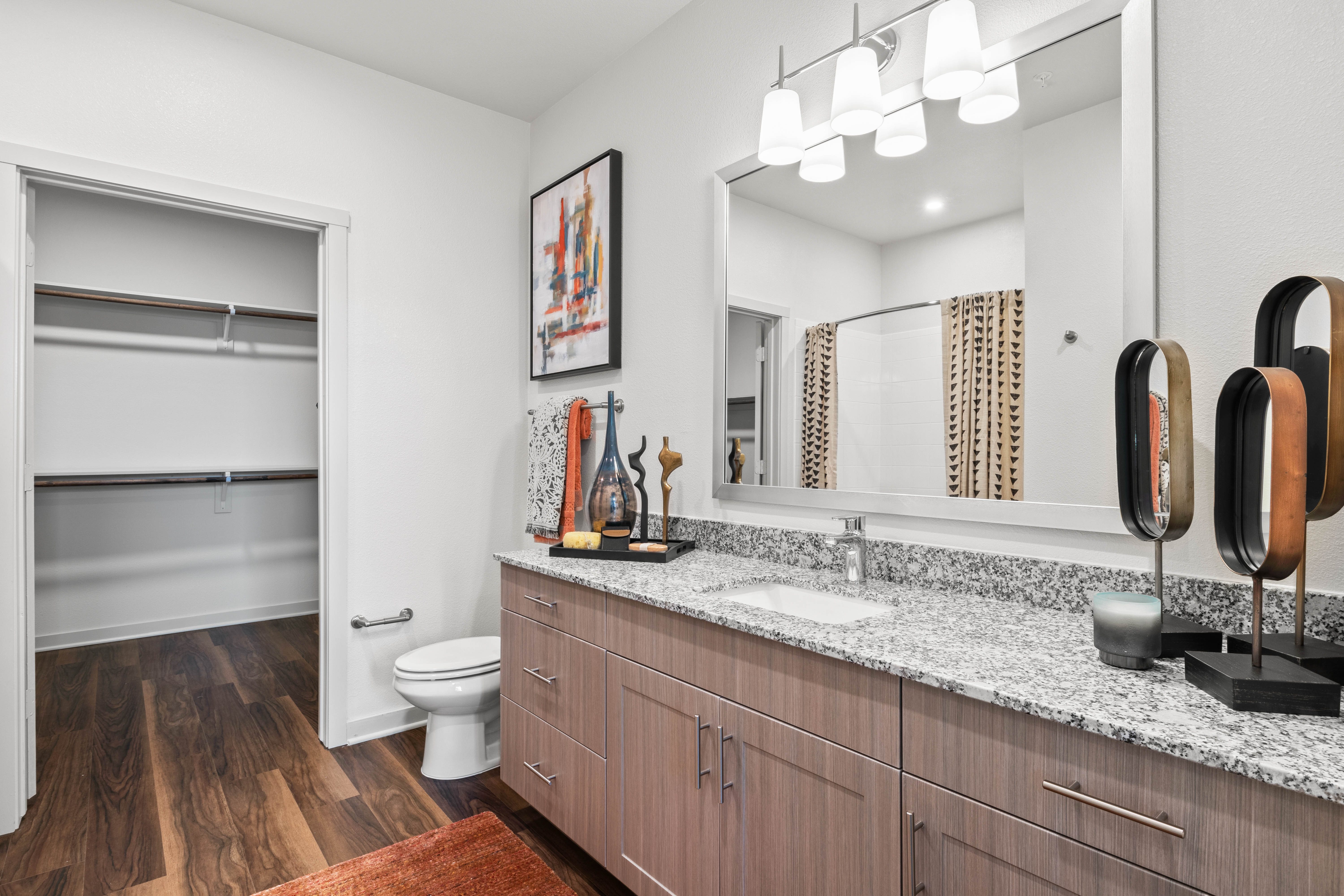 Bright bathroom at Linden Ranch in Sachse, Texas