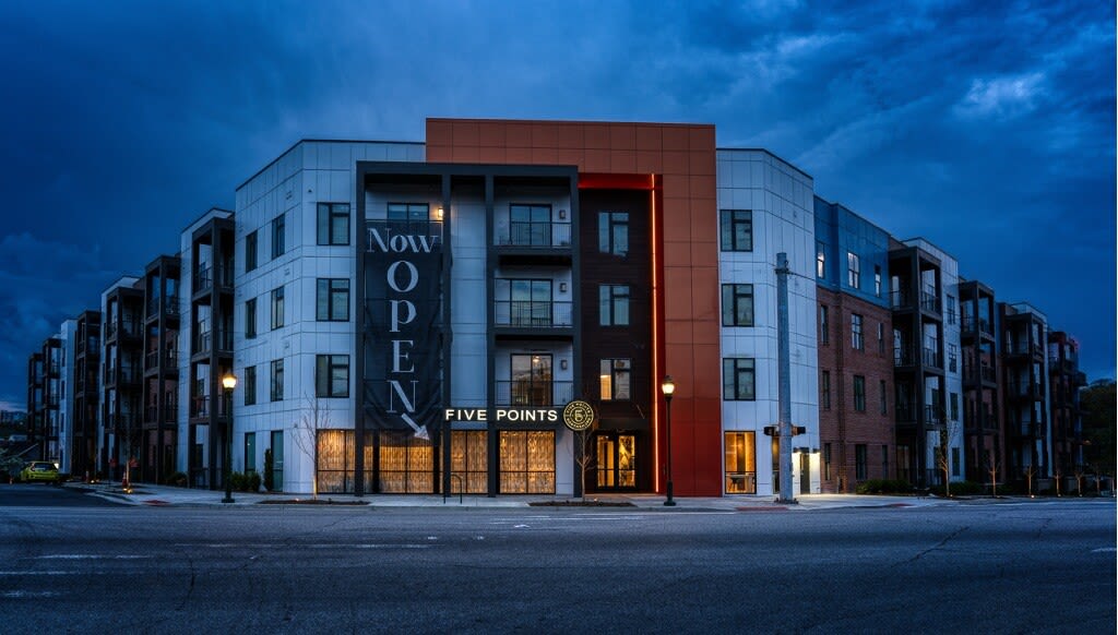 Exterior view of the front of the building at 5 Points Northshore in Chattanooga, Tennessee