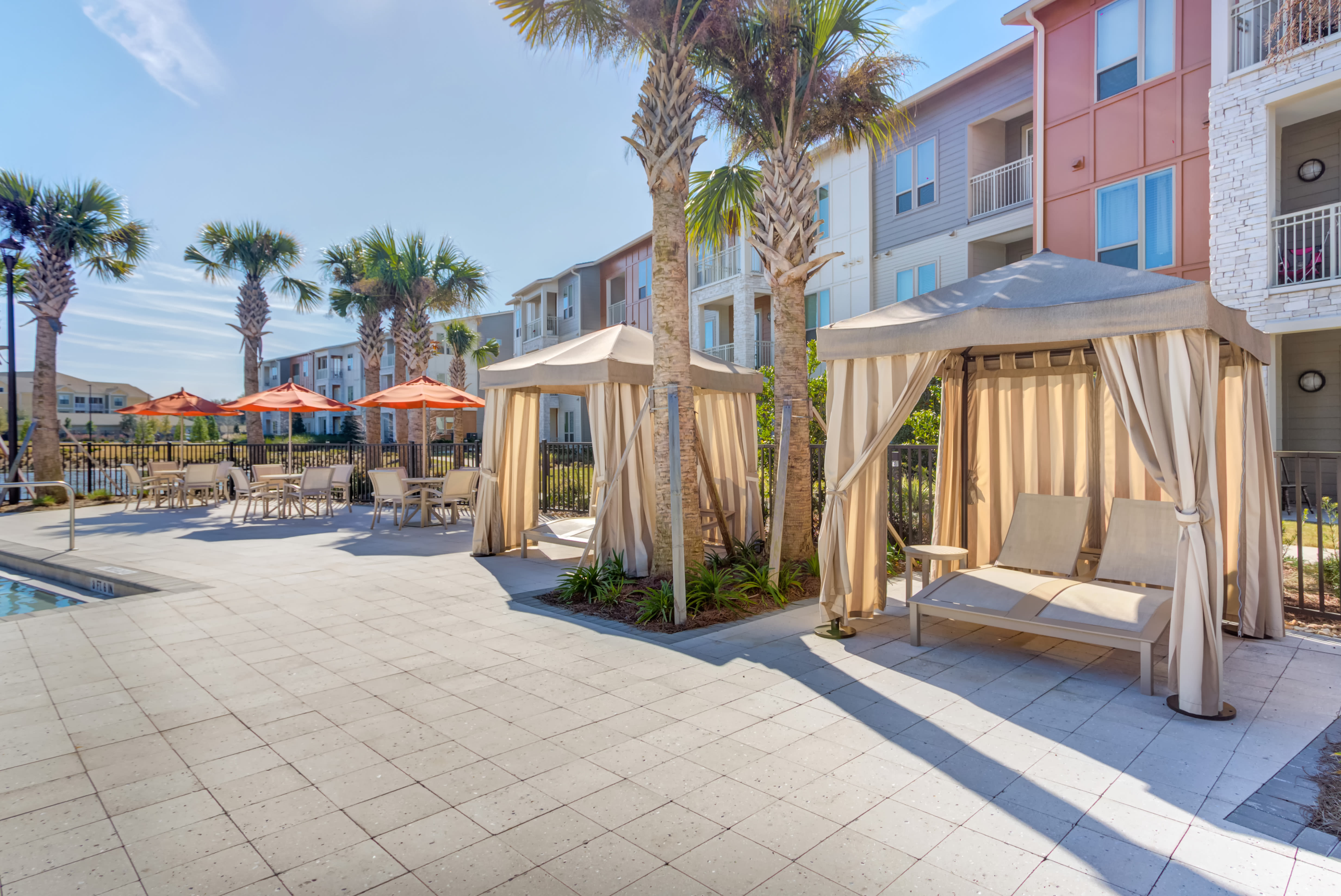 Poolside cabanas at The Point at Town Center in Jacksonville, Florida