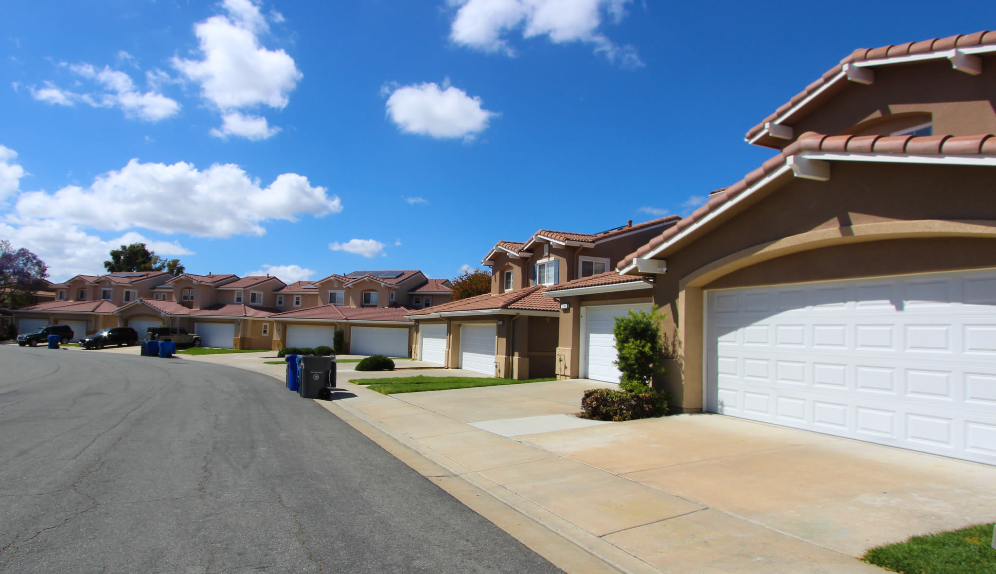 Exterior of homes with attached garages at Chollas Heights in San Diego, California