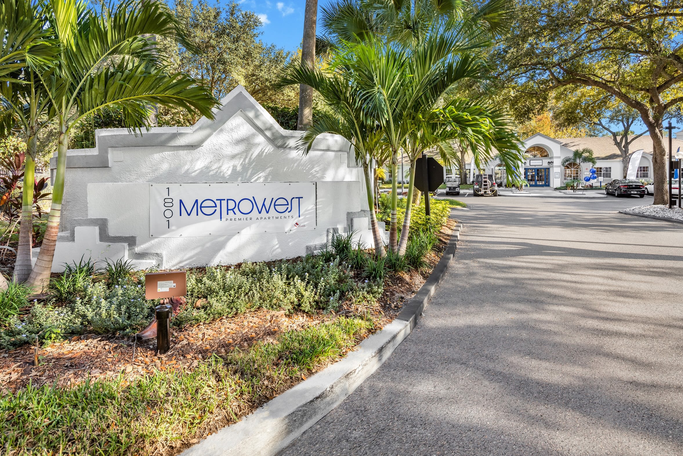 An entry sign at 1801 MetroWest in Orlando, Florida