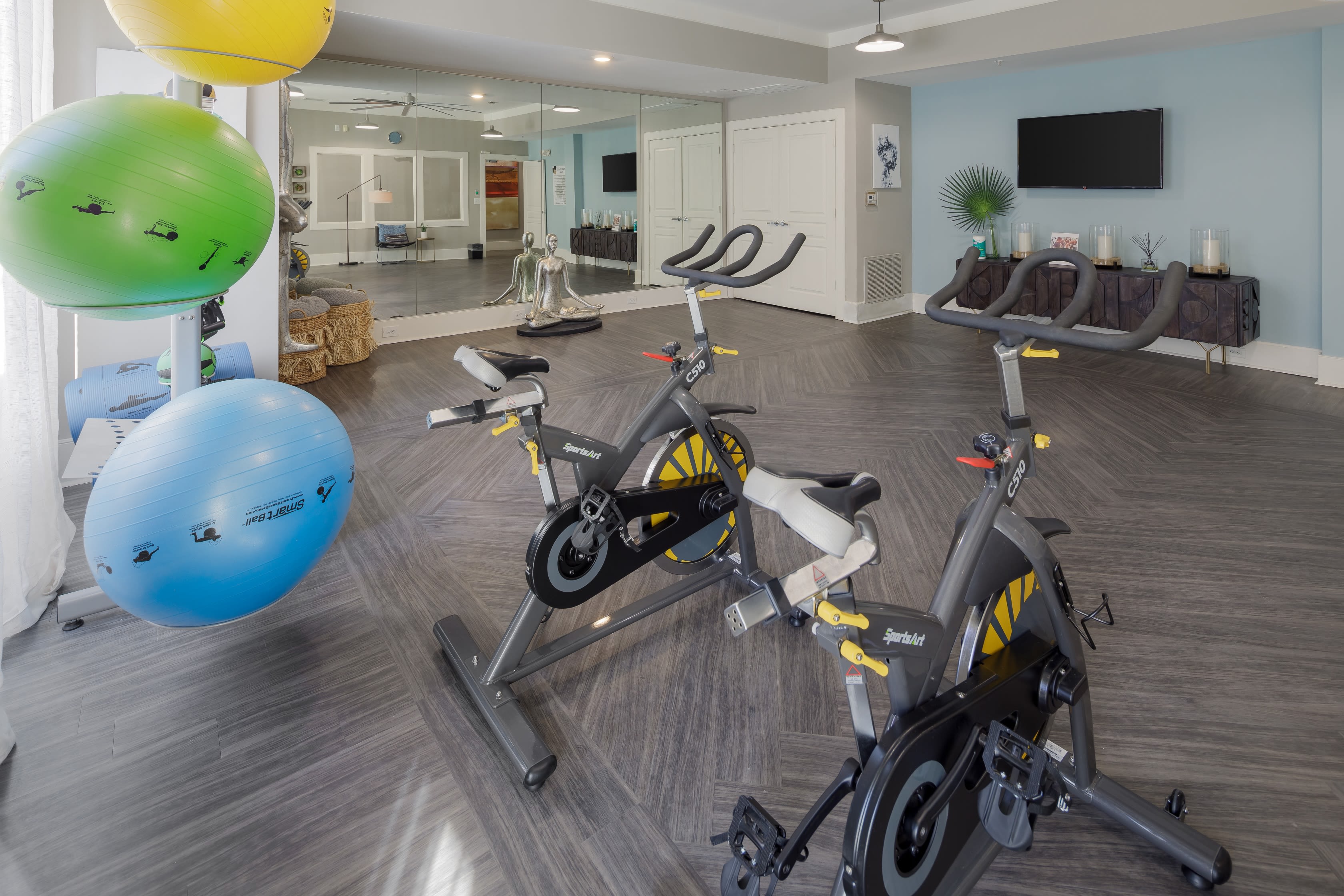A well-equipped gym at Celsius Apartment Homes in Charlotte, North Carolina