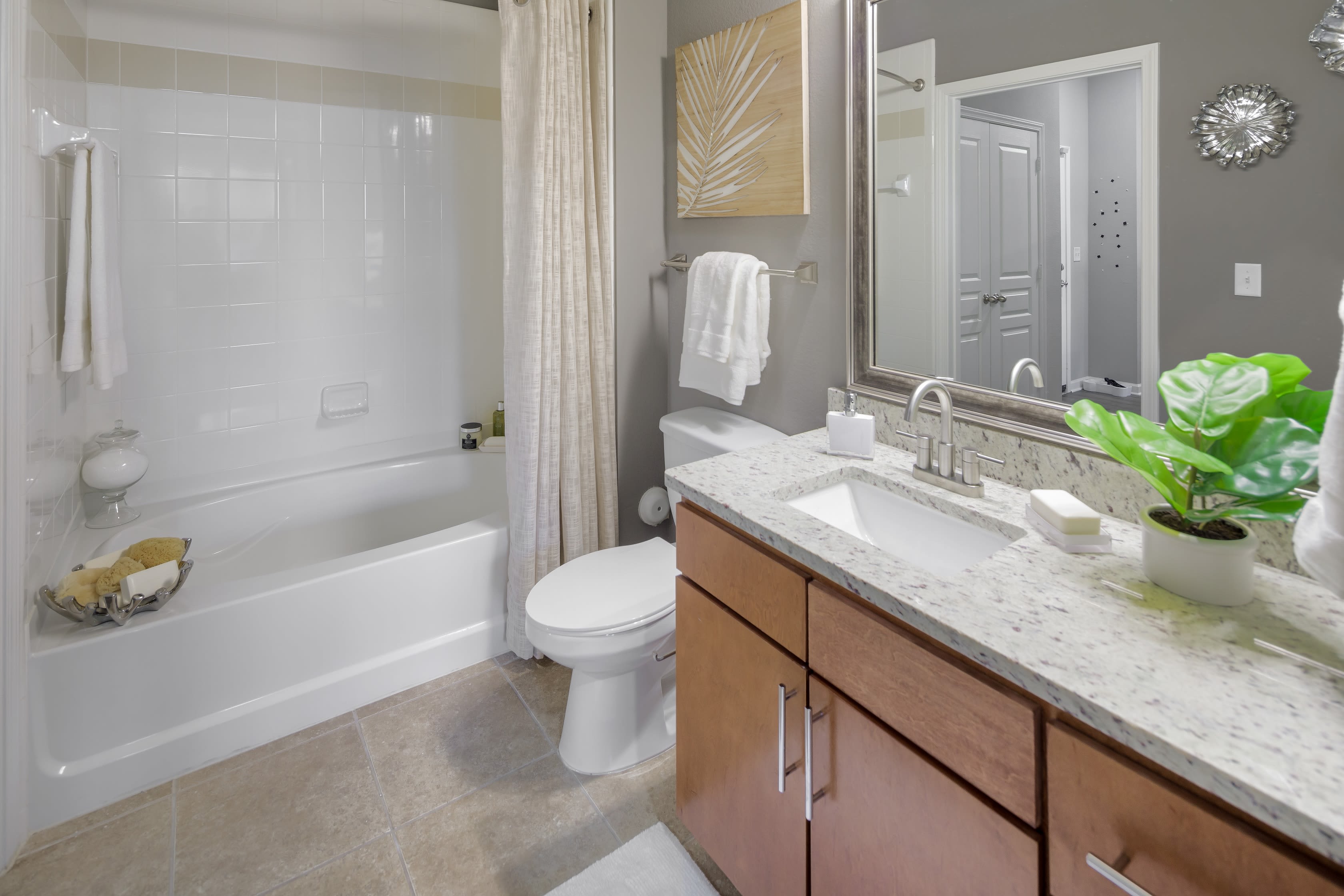 Model bathroom at Celsius Apartment Homes in Charlotte, North Carolina