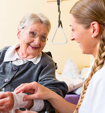 A resident getting care at Pheasant Run in South Jordan, Utah.