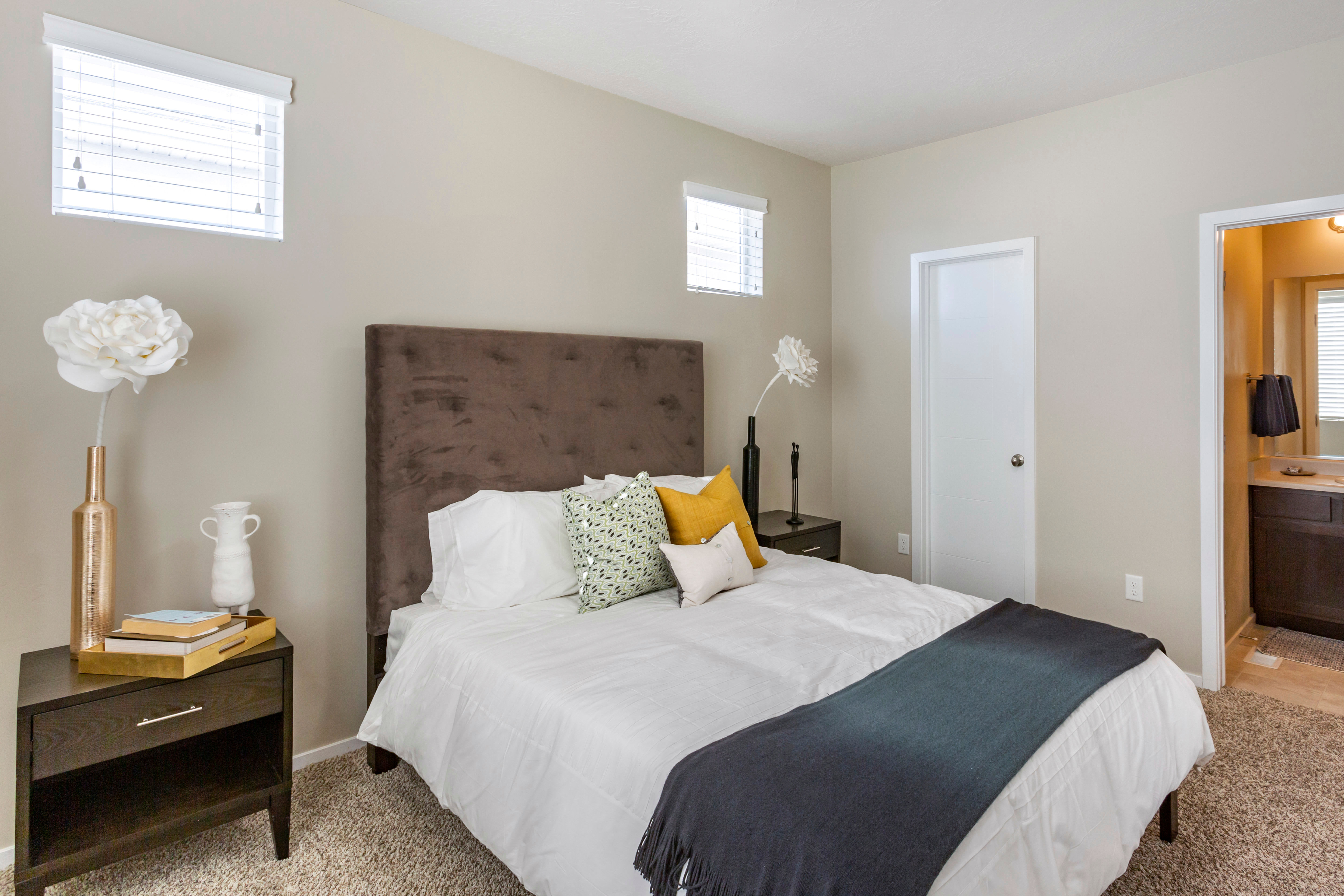 Eclectic modern bedroom at Olympus at the Canyons in Herriman, Utah