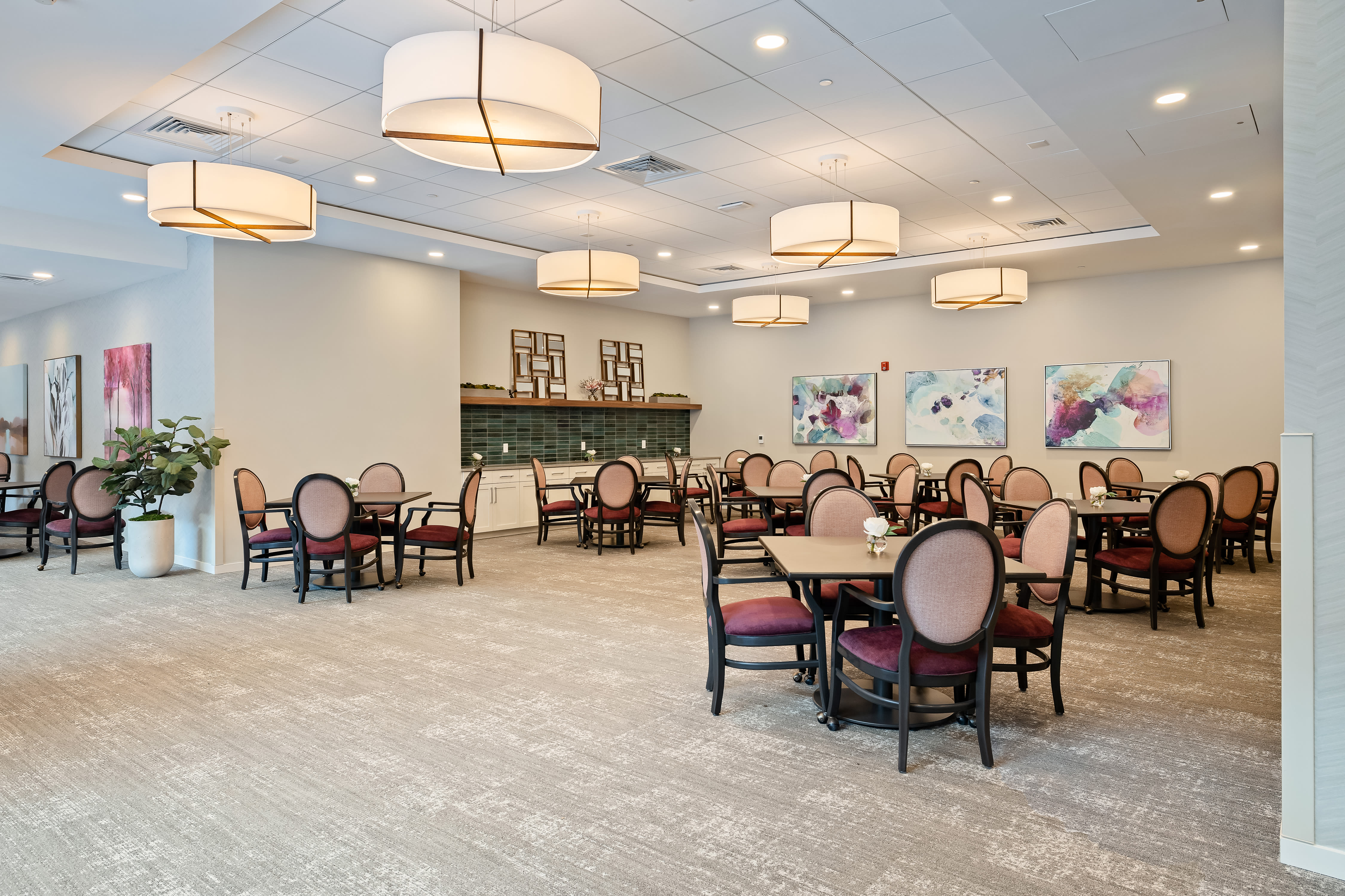 Community dining area at Anthology of Charlottesville in Charlottesville, Virginia