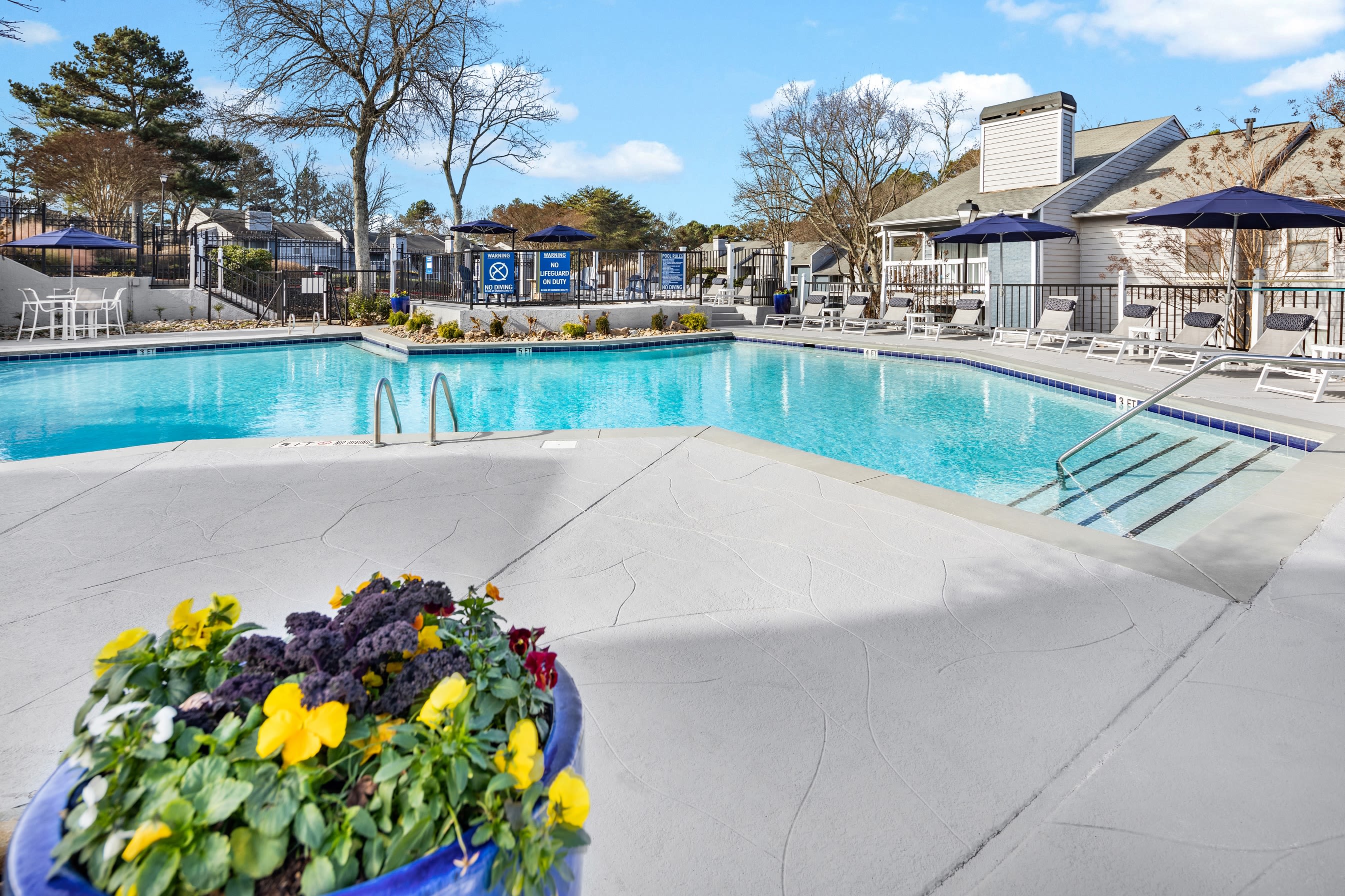 Resort-style swimming pool on a beautiful day at The Everette at East Cobb in Marietta, Georgia