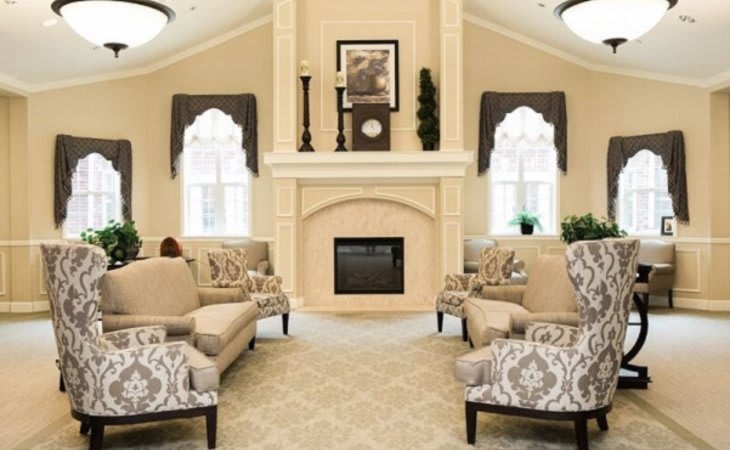 Lobby seating at The Heritage Memory Care in The Woodlands, Texas