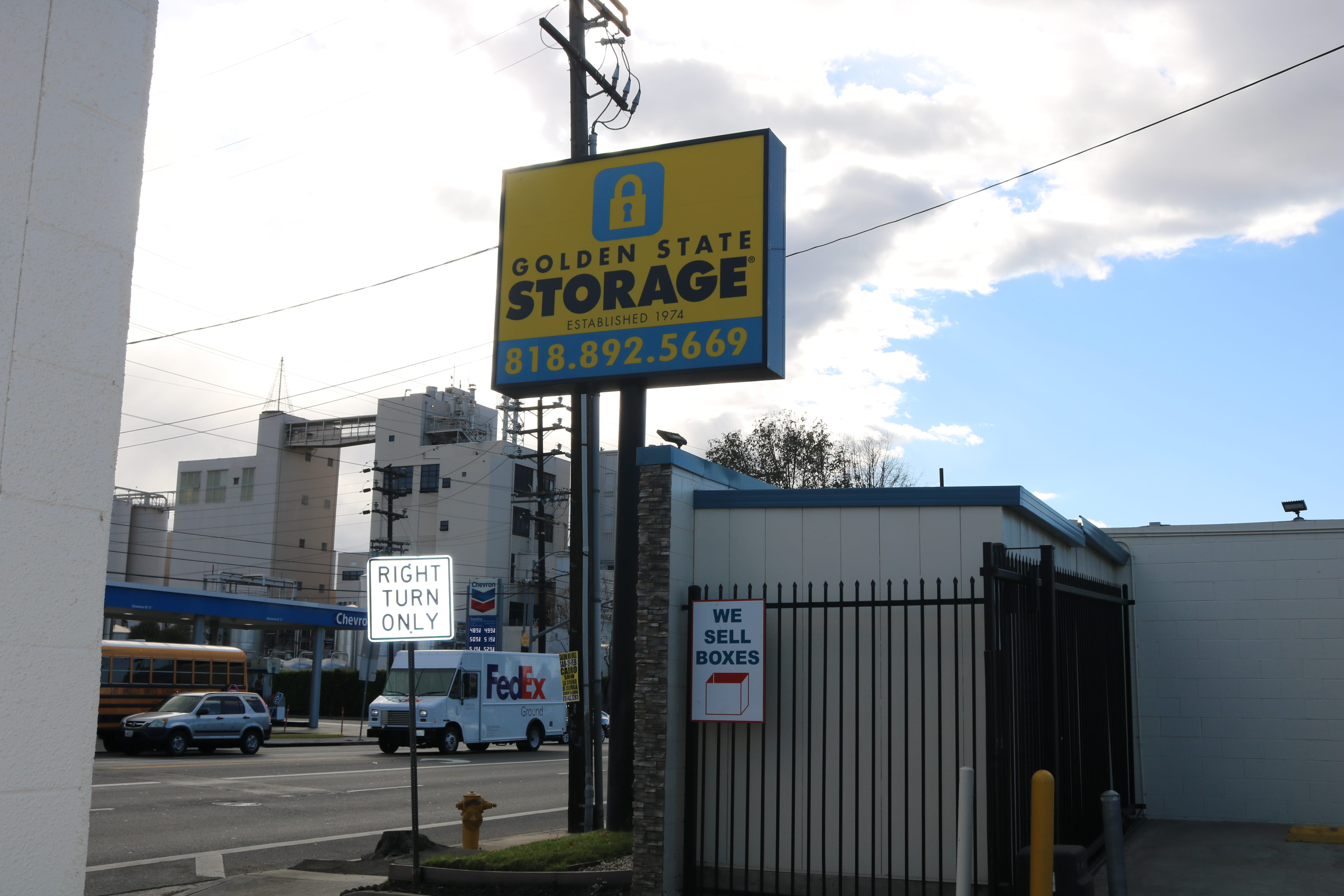 The property sign at Golden State Storage - Roscoe in North Hills, California