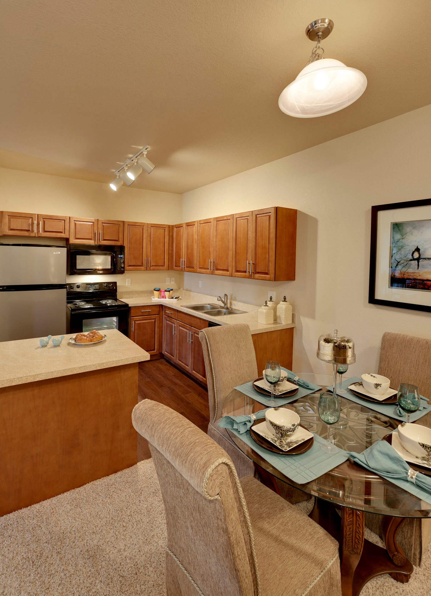 Model kitchen with island at The Preserve at Greenway Park in Casper, Wyoming