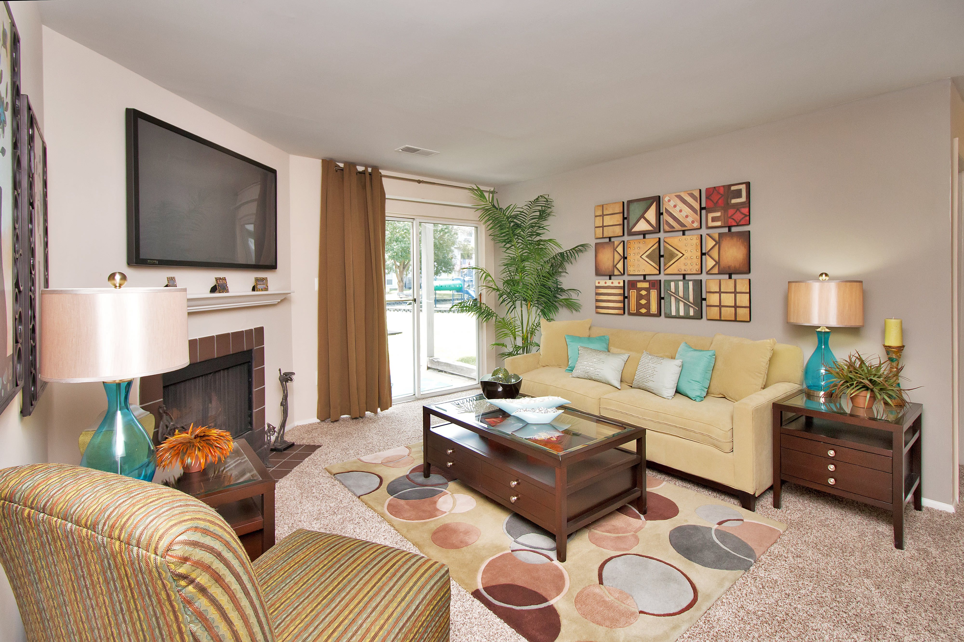 Bright and open living room at Runaway Bay Apartments in Virginia Beach, Virginia