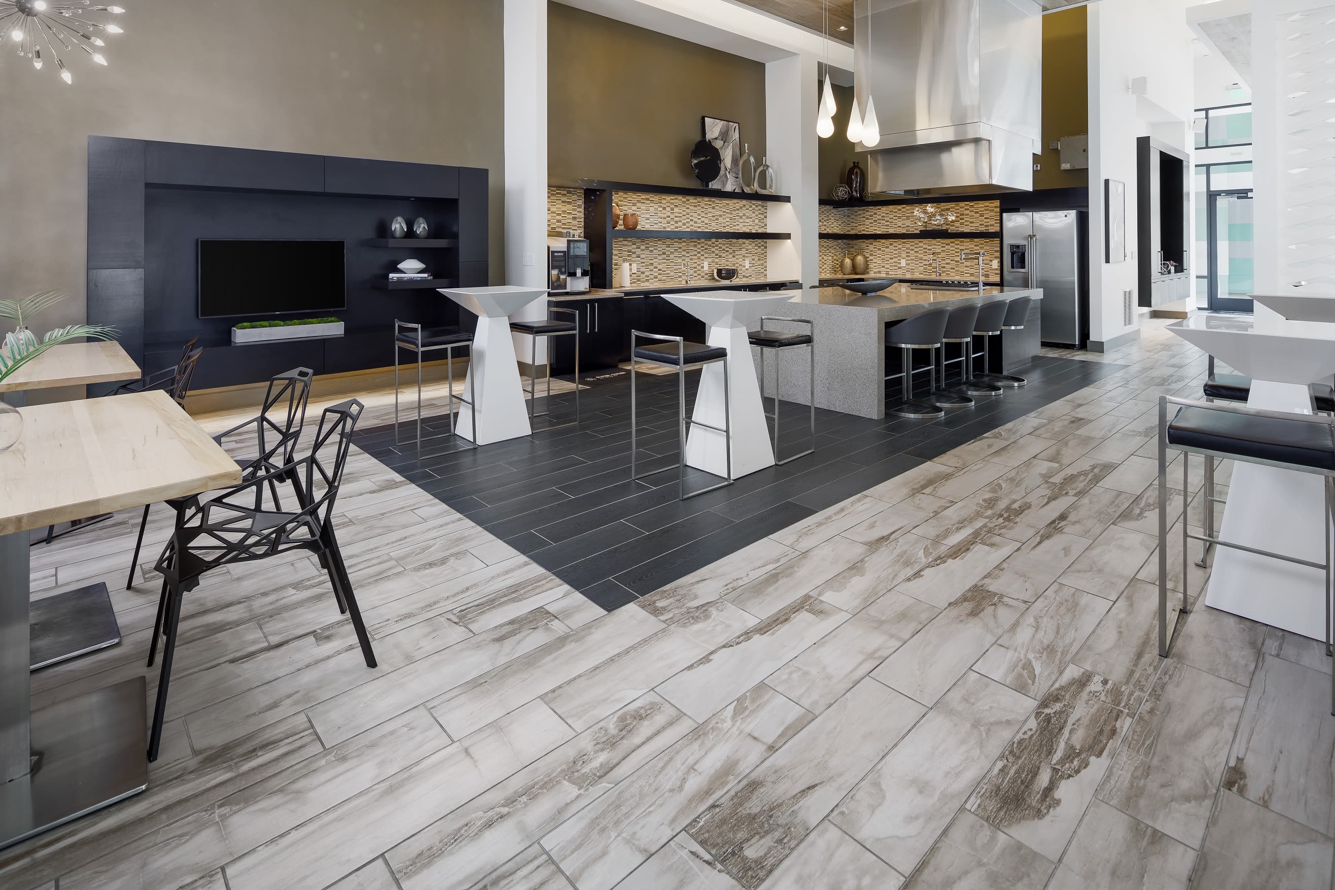 Lobby area with tile style flooring and tall ceilings at Central Station on Orange in Orlando, Florida