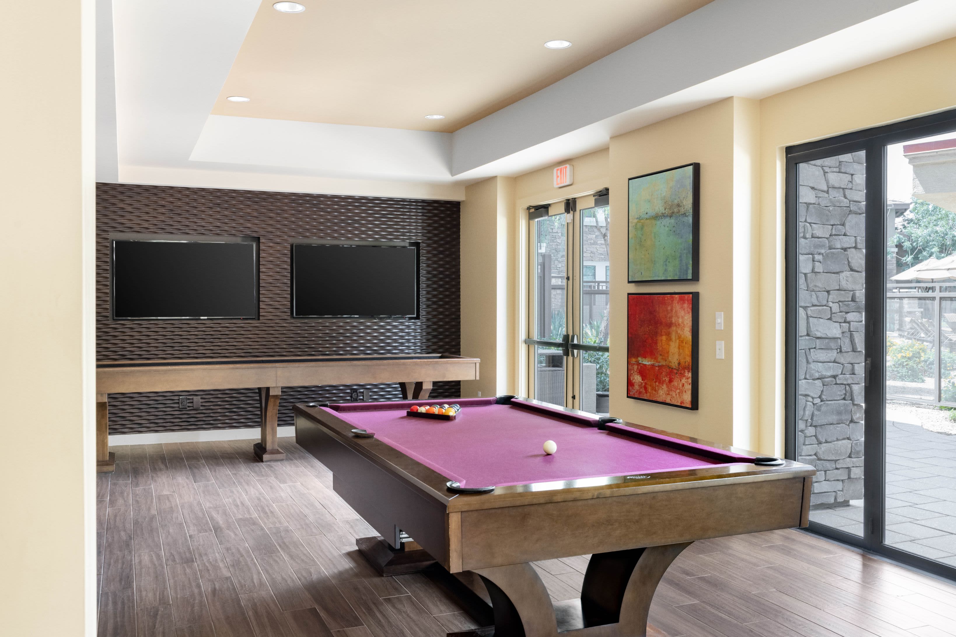 Billiards table in the clubhouse game room at Vistara at SanTan Village in Gilbert, Arizona