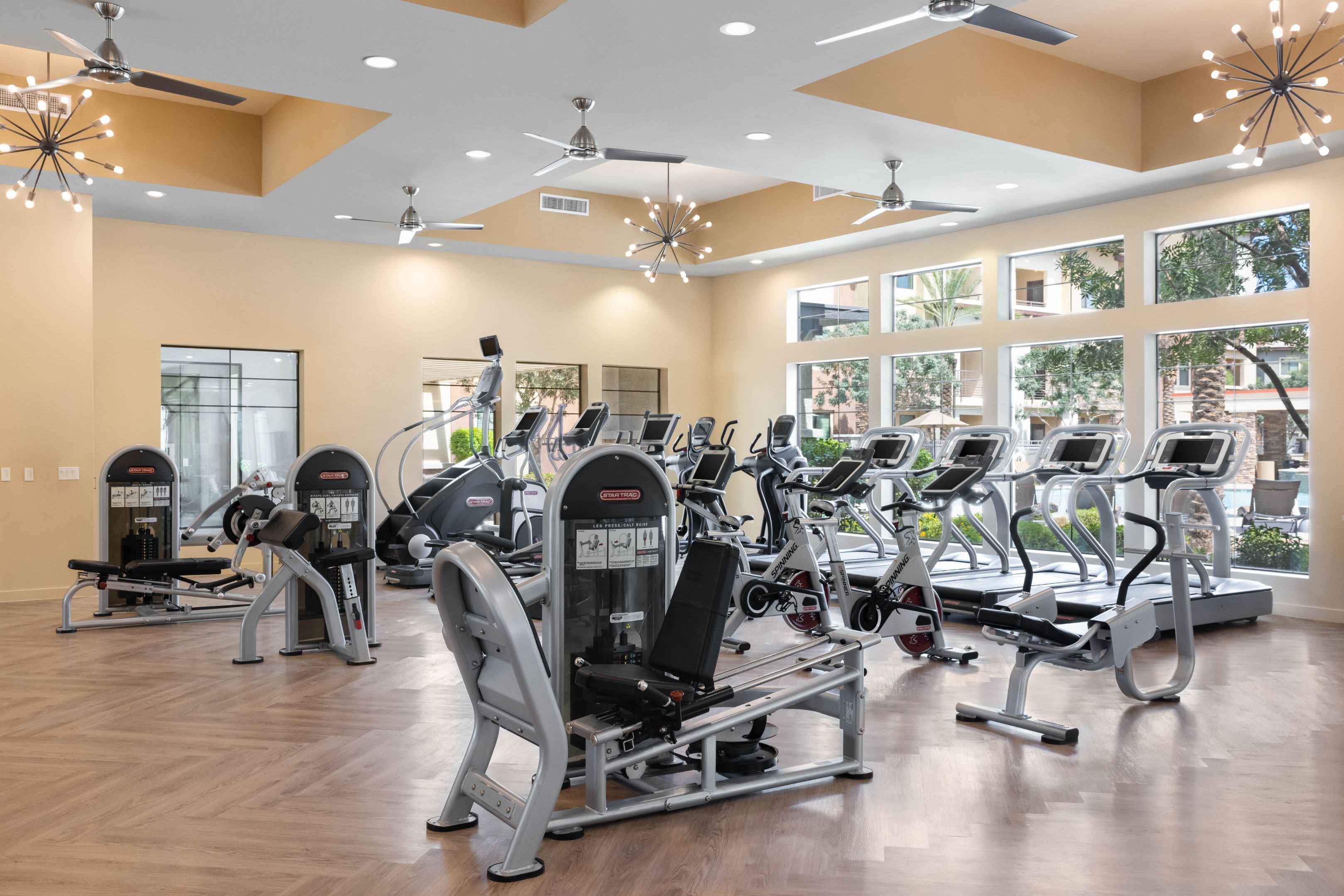 Very well-equipped onsite fitness center at Vistara at SanTan Village in Gilbert, Arizona