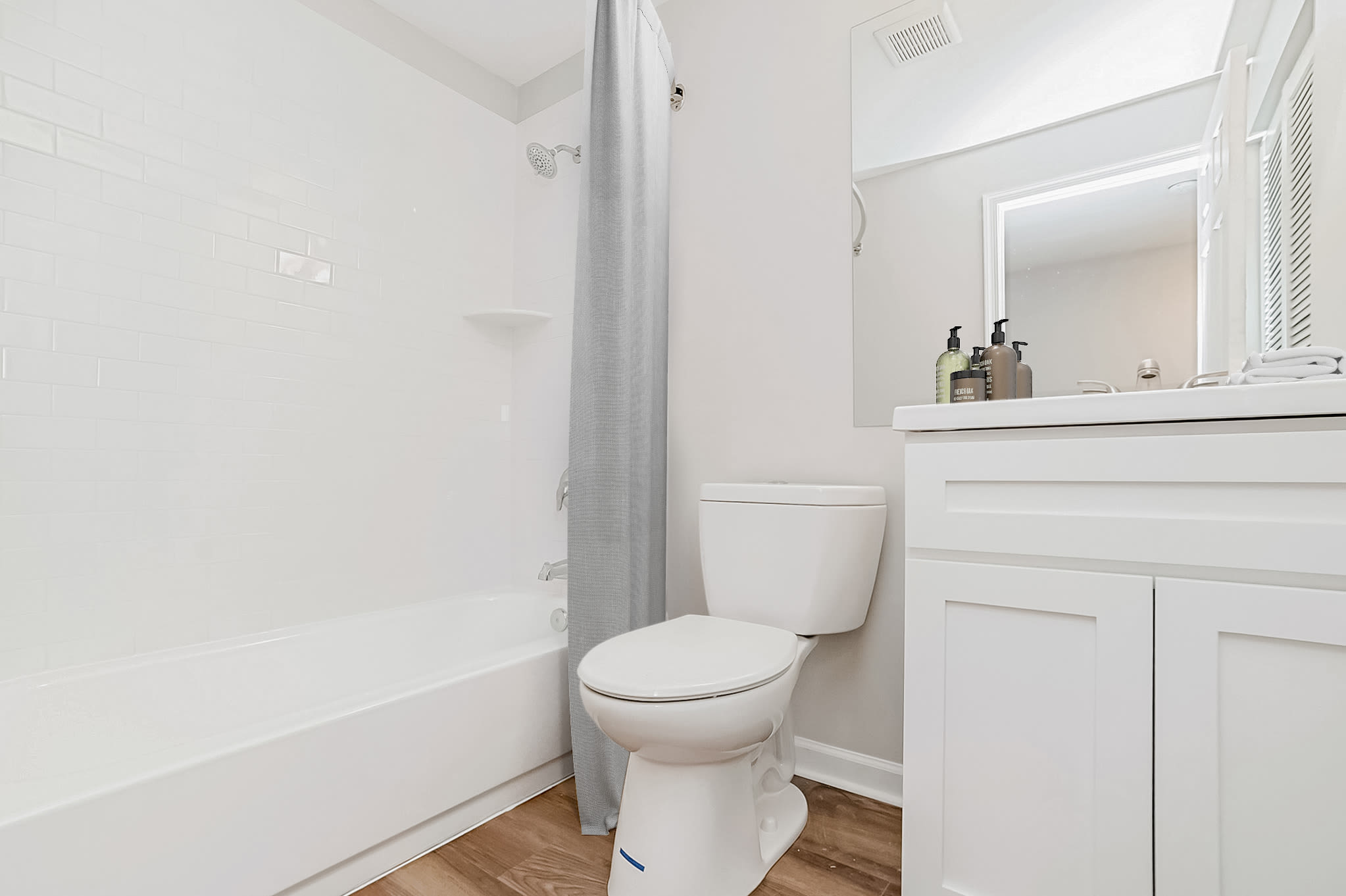 Bathroom with shower tub at Beacon Pointe Apartments & Townhomes in Sparrows Point, Maryland